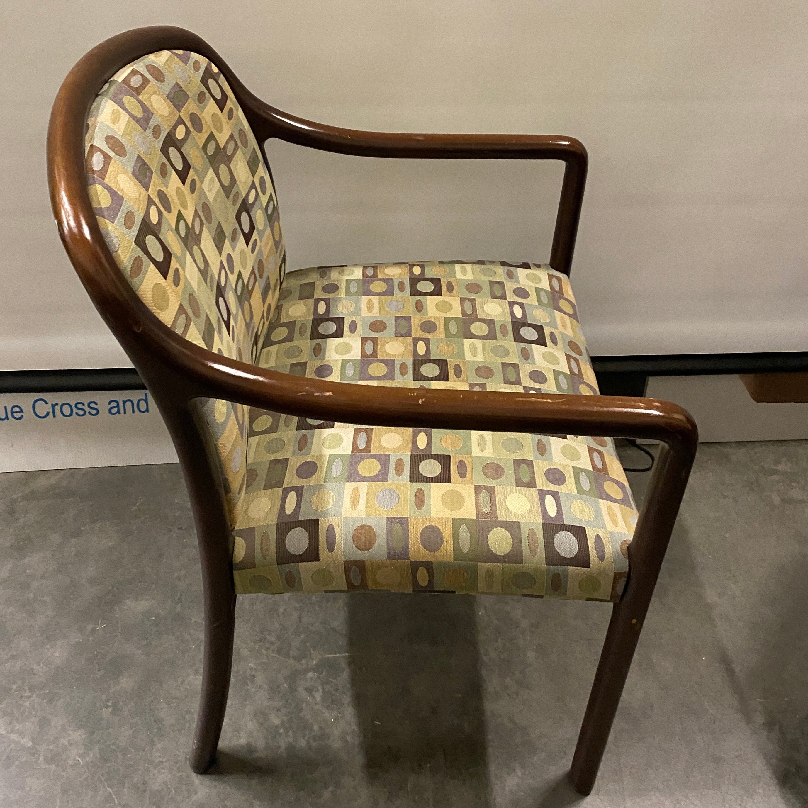 Wooden Patterned Upholstered Arm Chair