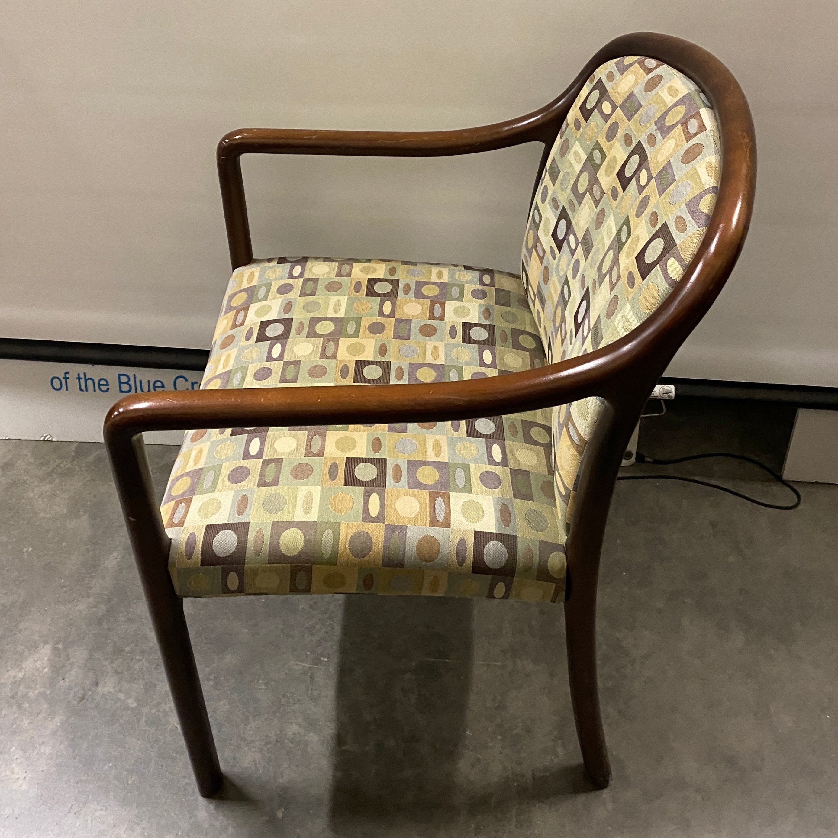 Wooden Patterned Upholstered Arm Chair