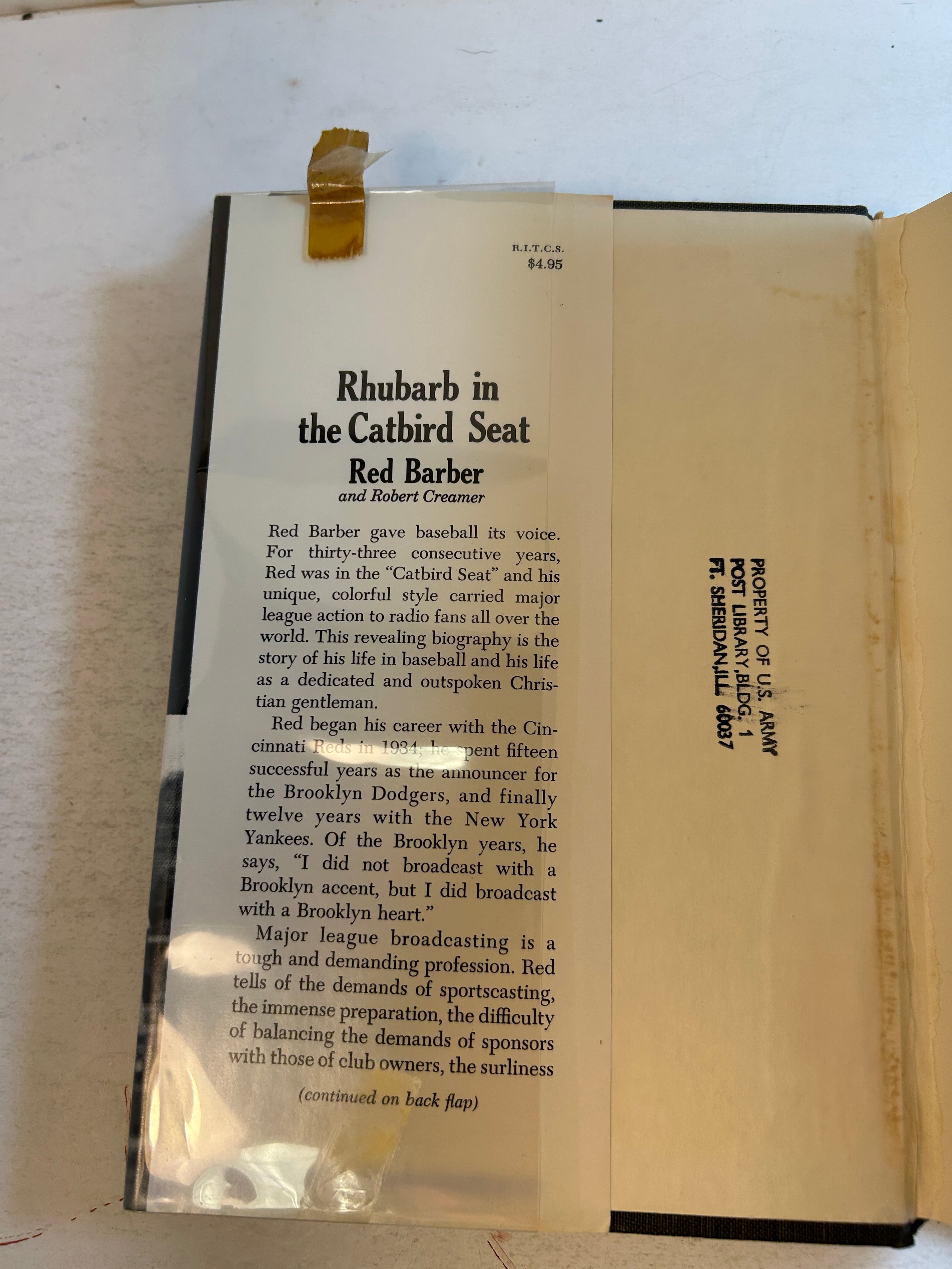 Rhubarb in the Catbird Seat Red Barber & Robert Creamer 1st Ed 1968 Ex-Lib HCDJ