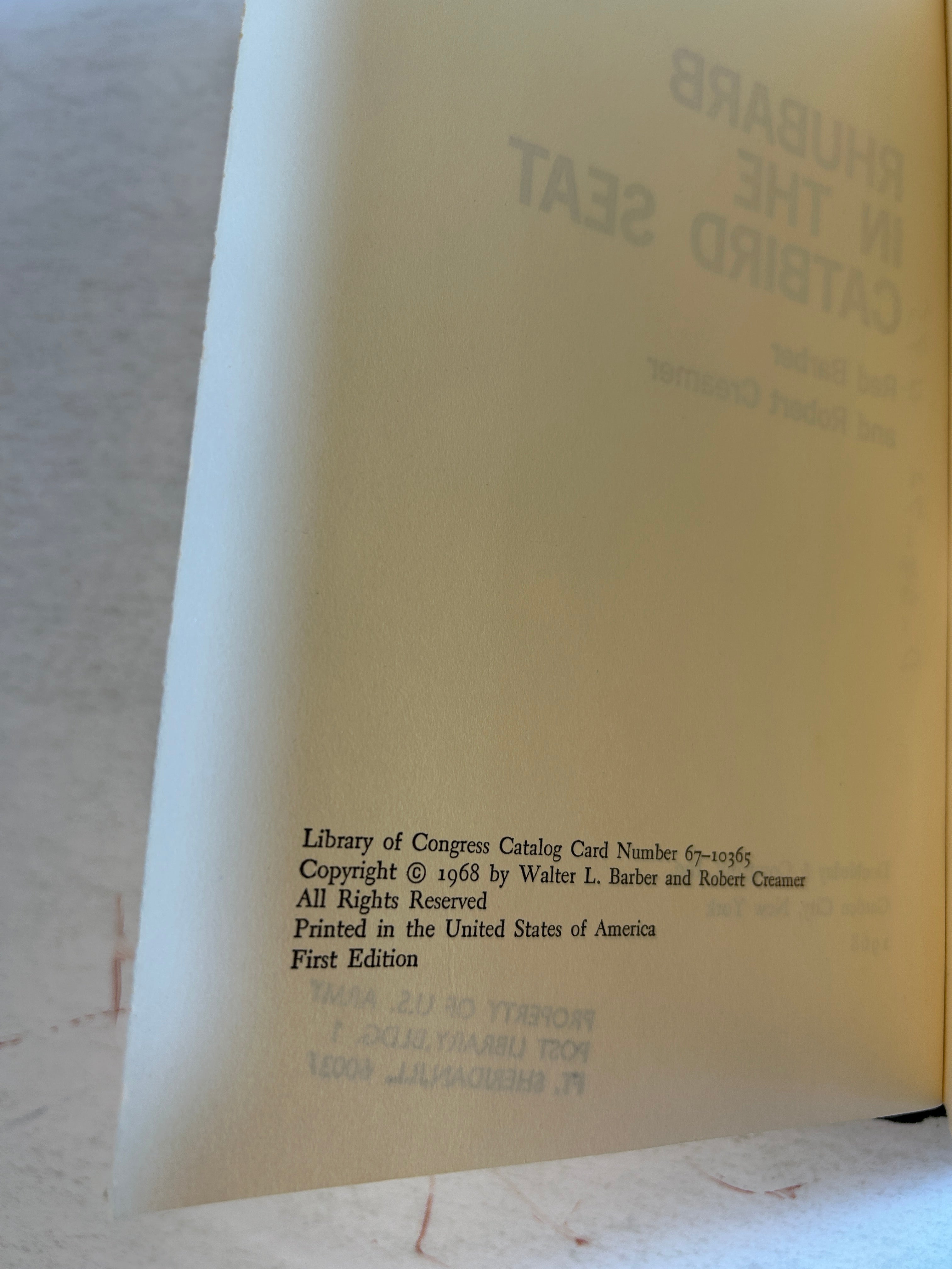 Rhubarb in the Catbird Seat Red Barber & Robert Creamer 1st Ed 1968 Ex-Lib HCDJ