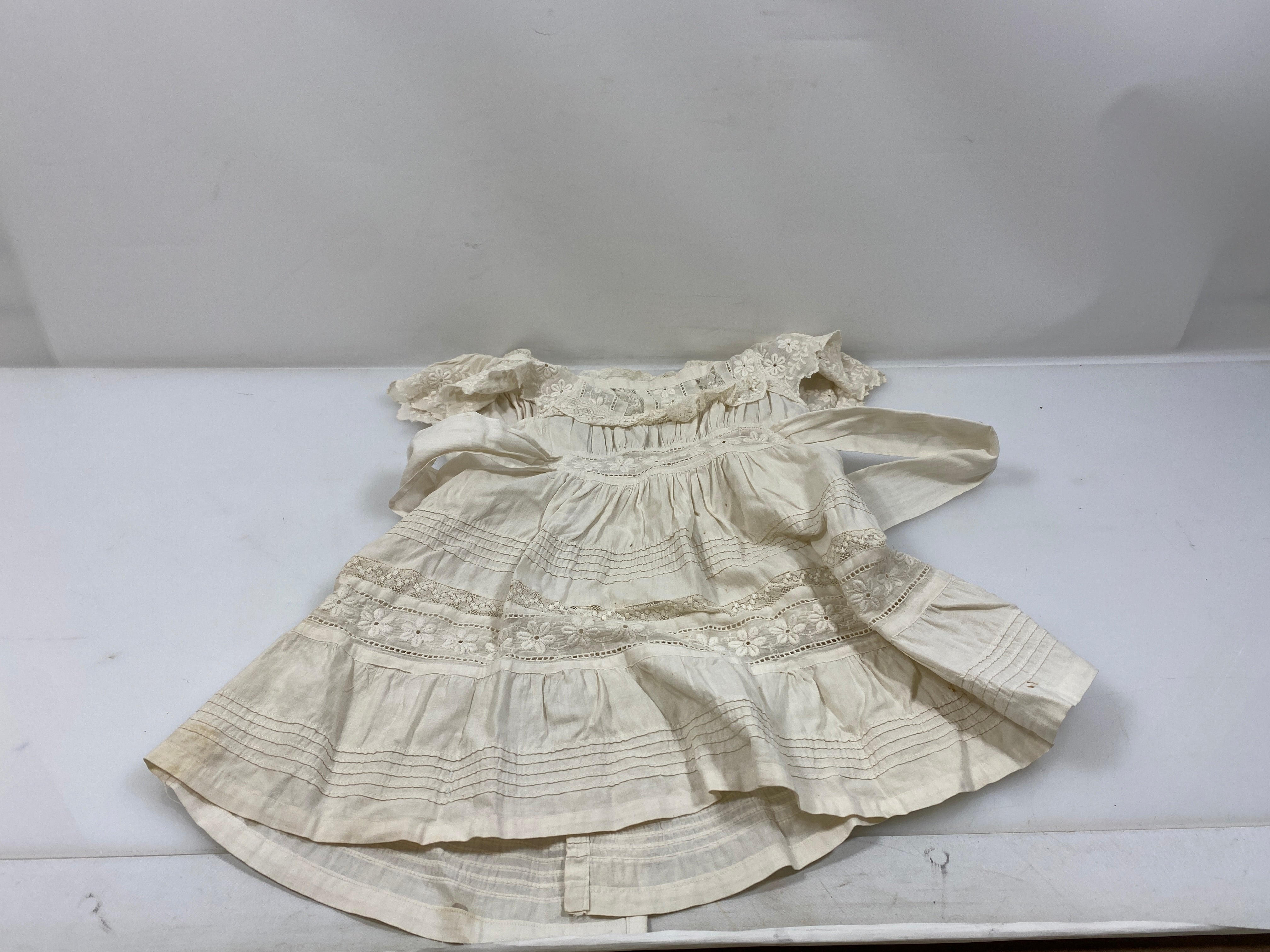 Vintage 1910s White Linen Infant's Dress with Lace Details