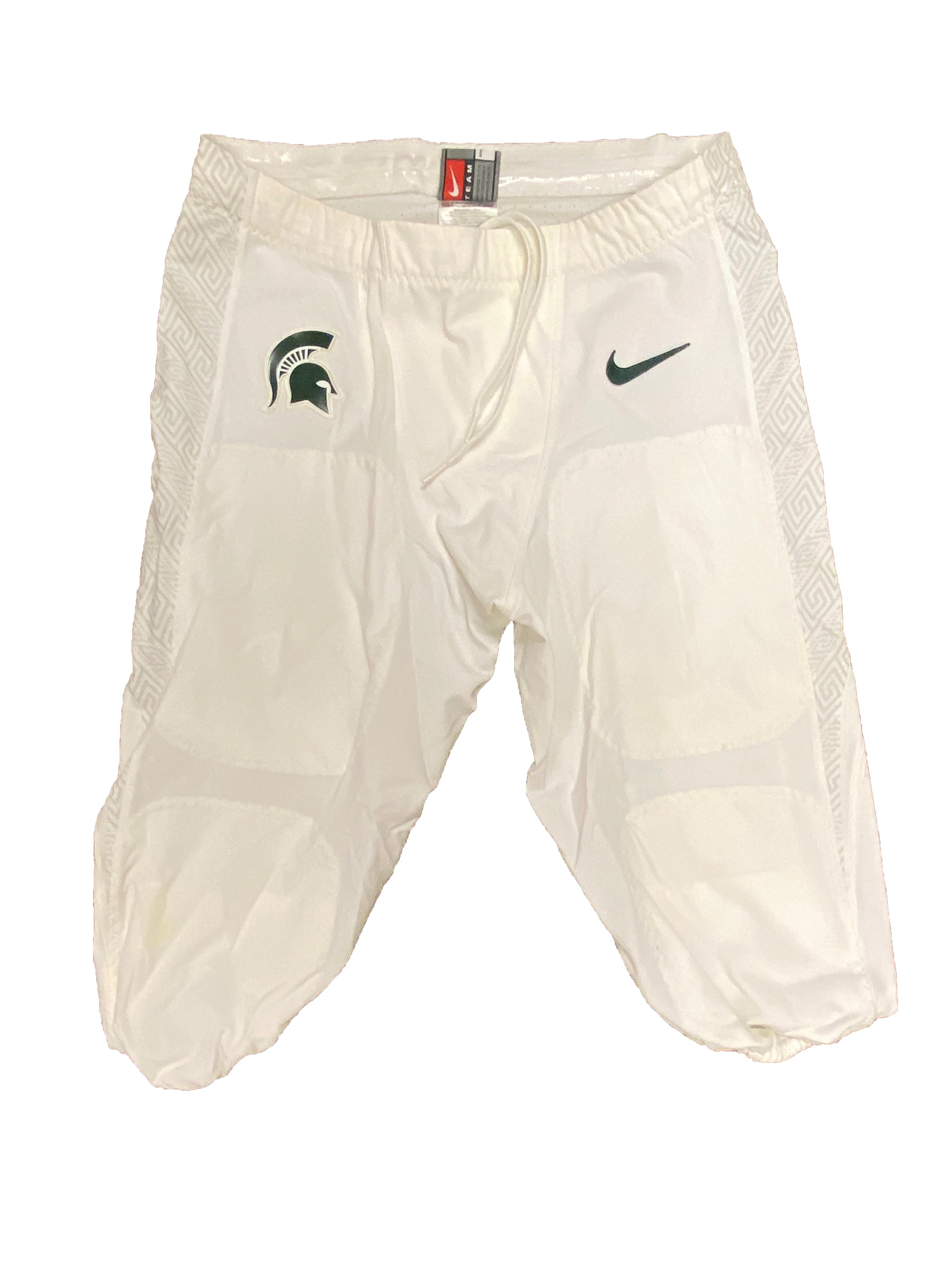 Nike White MSU Silver Greek Key Drawstring Football Game Pants Men's Size 32