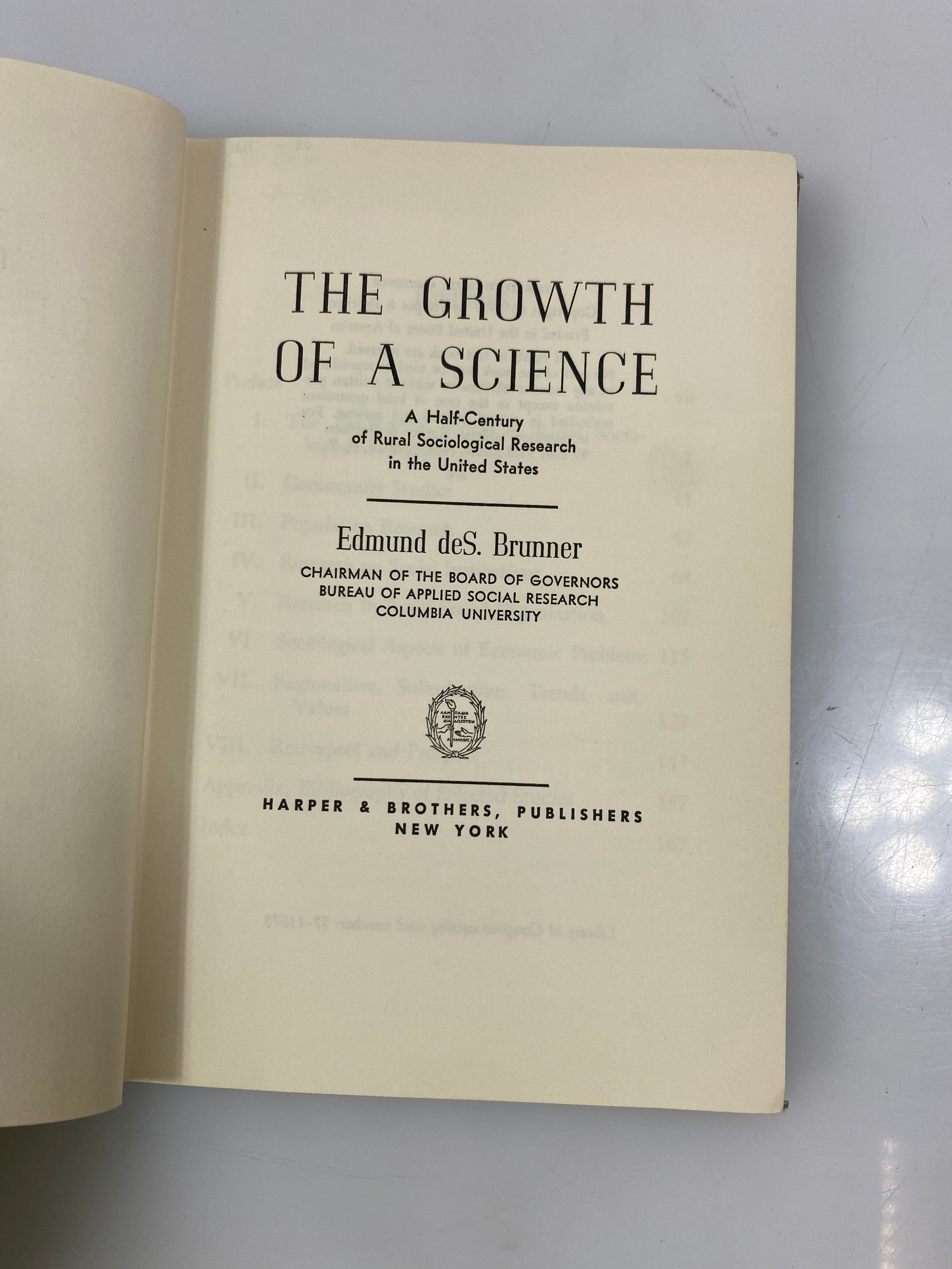 The Growth of a Science by Edmund deS. Brunner Ex-library 1957 HC