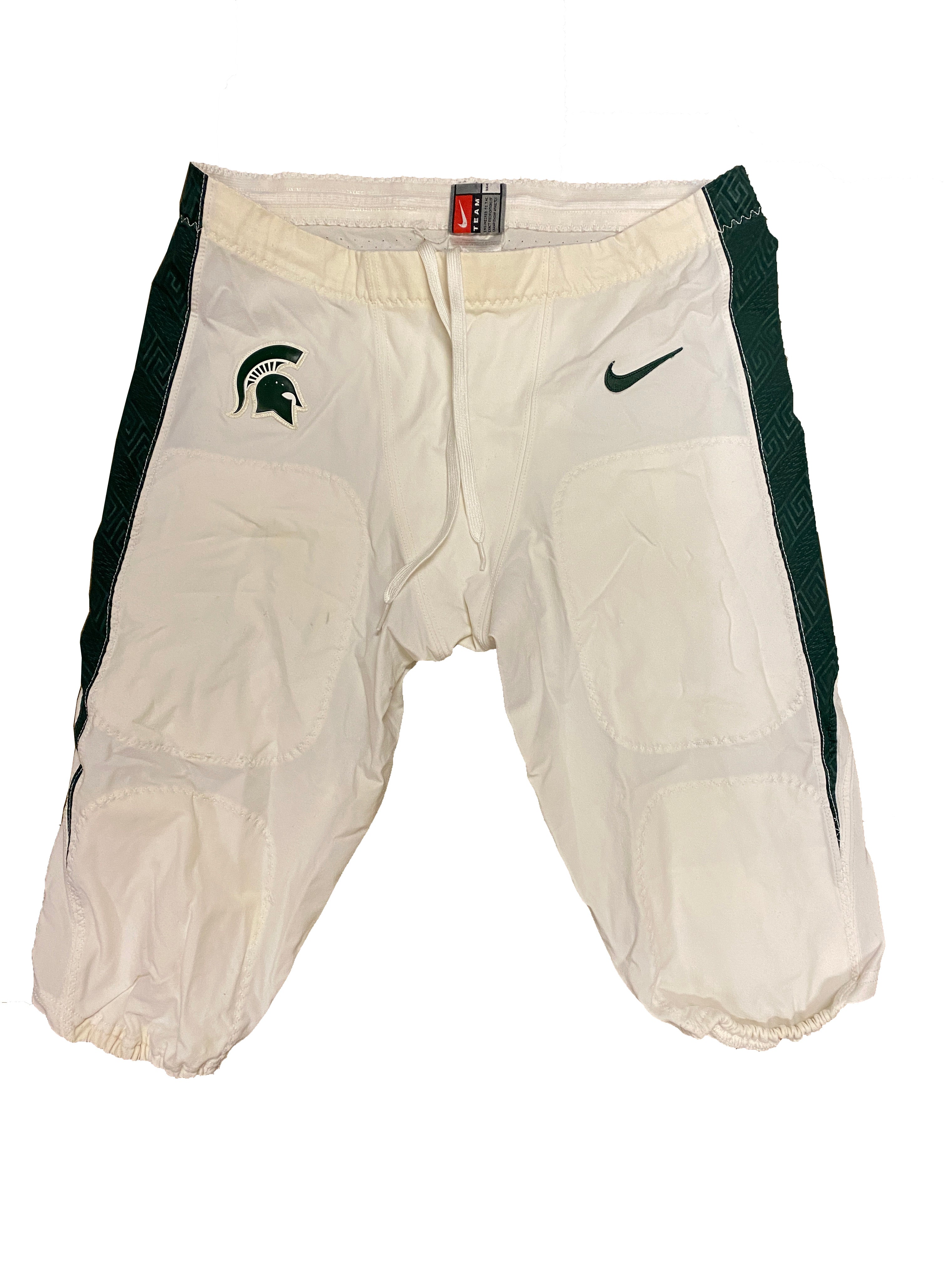 Nike White MSU Green Greek Key Drawstring Football Game Pants Men's Size 36