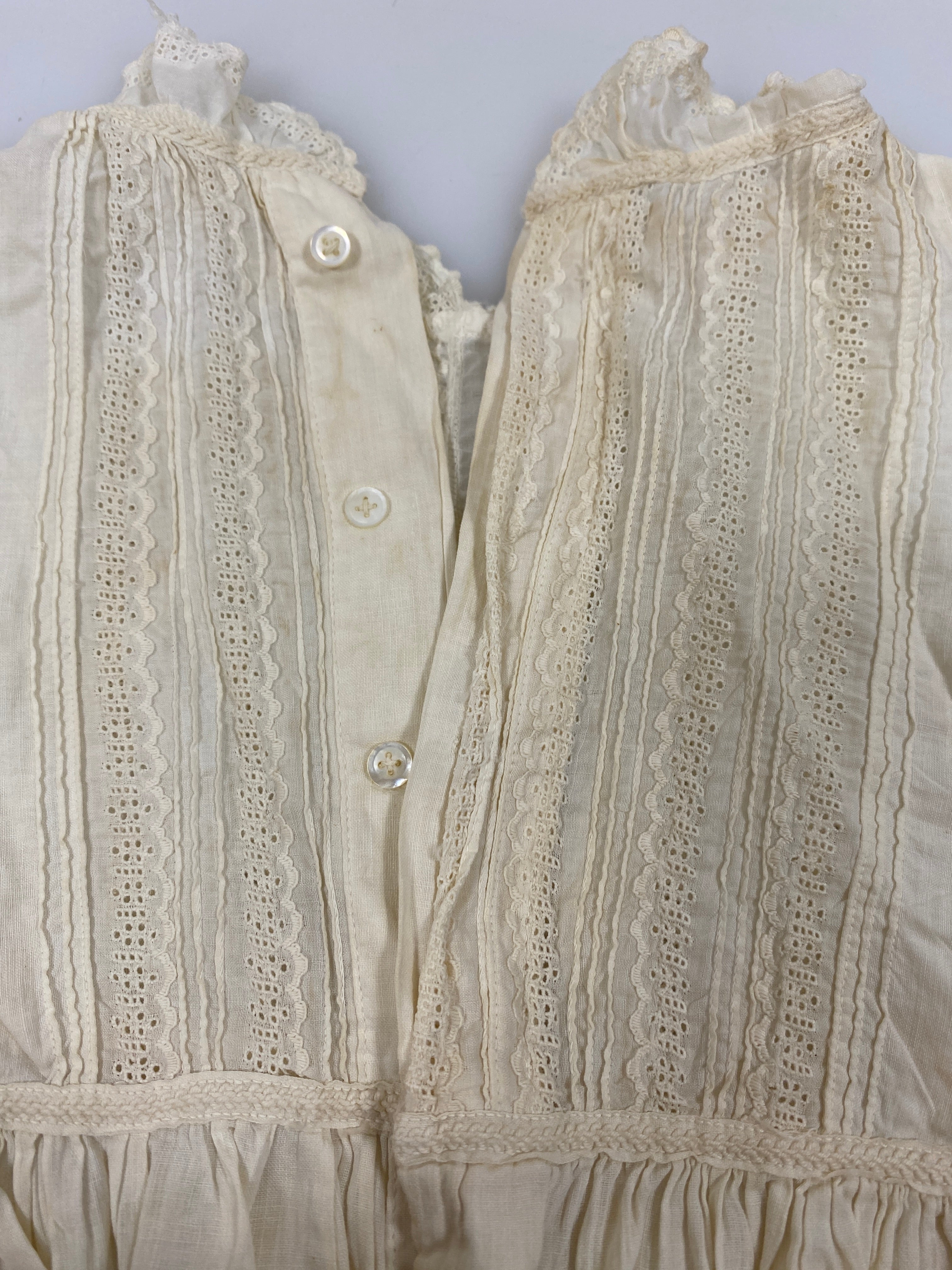 Vintage 1910s White Linen Child's Dress with Floral Embroidery