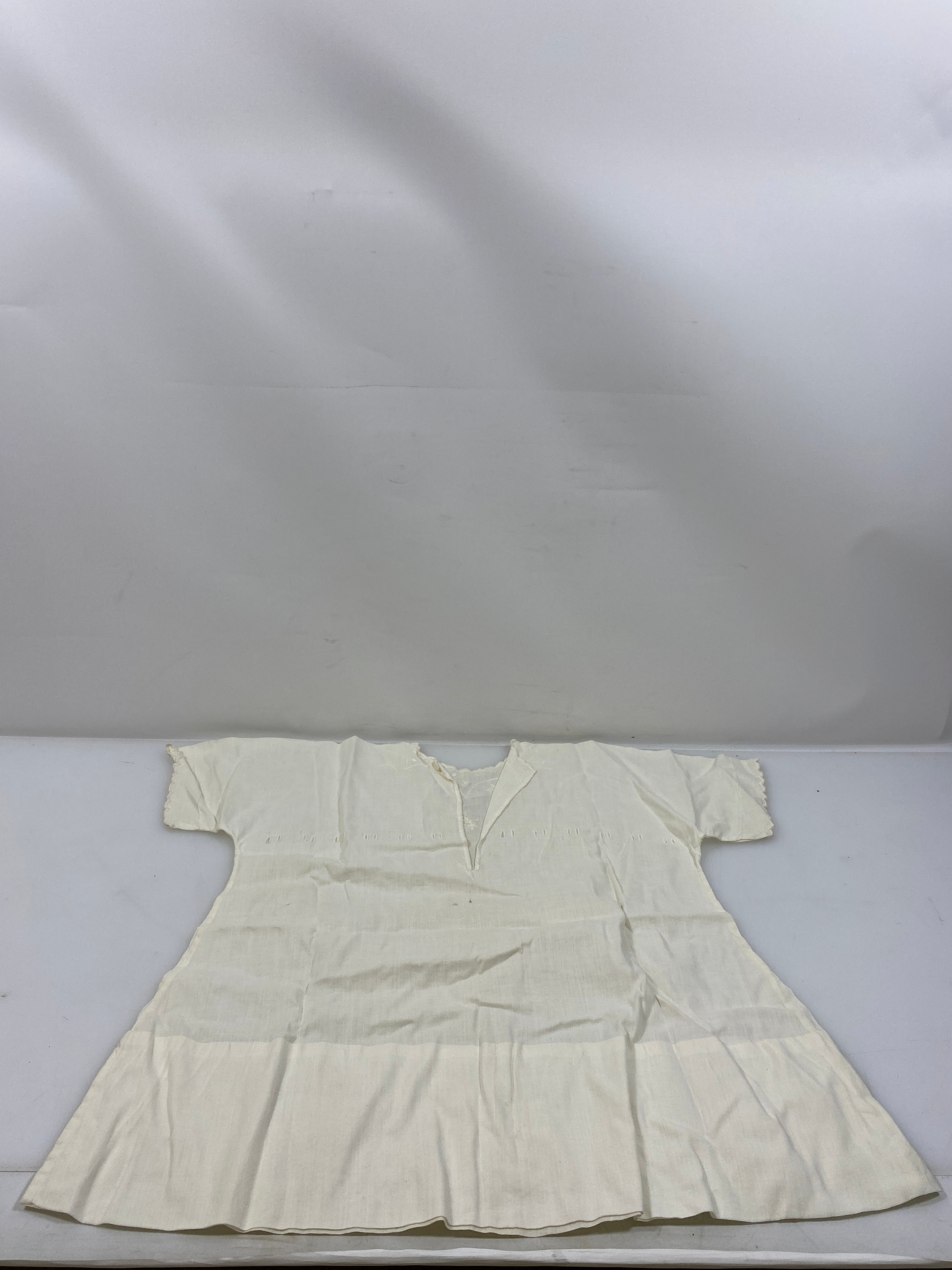 Vintage 1910s White Linen Infant's Dress with Floral Embroidery