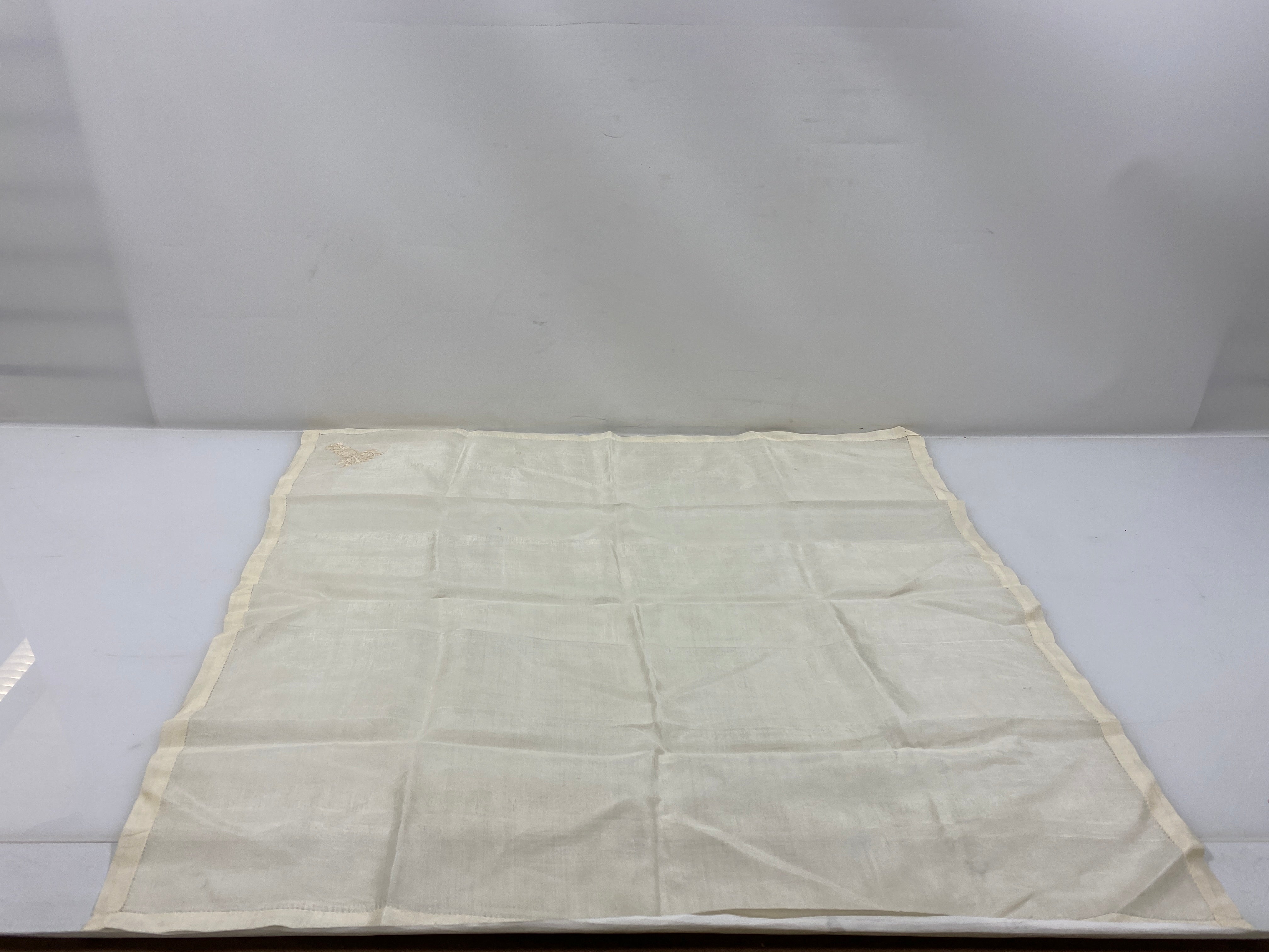 Vintage 1900s Cream Silk Handkerchief With Small Embroidered Detail