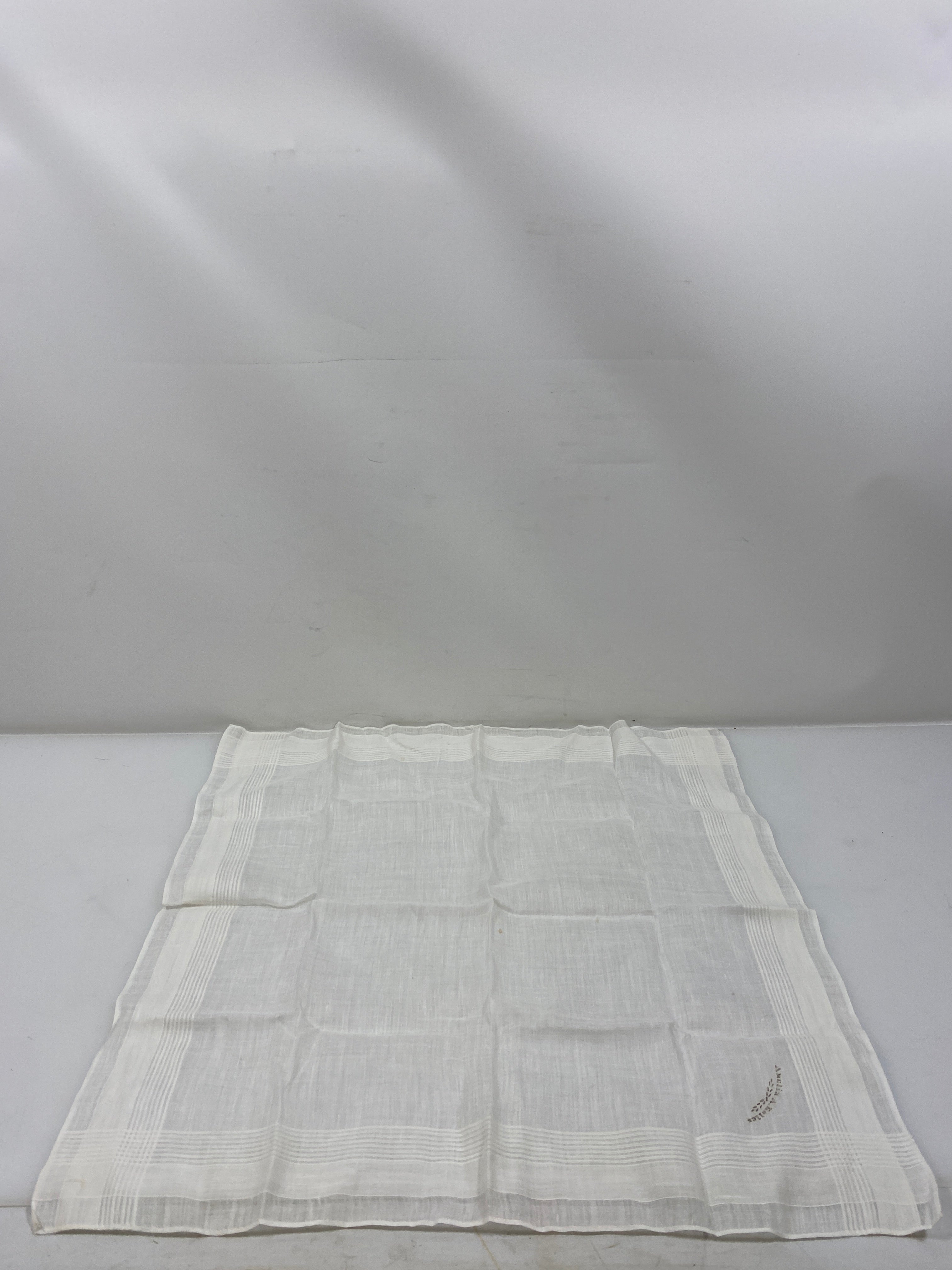 Vintage 1900s White Sheer Linen Handkerchief with Stripe Details