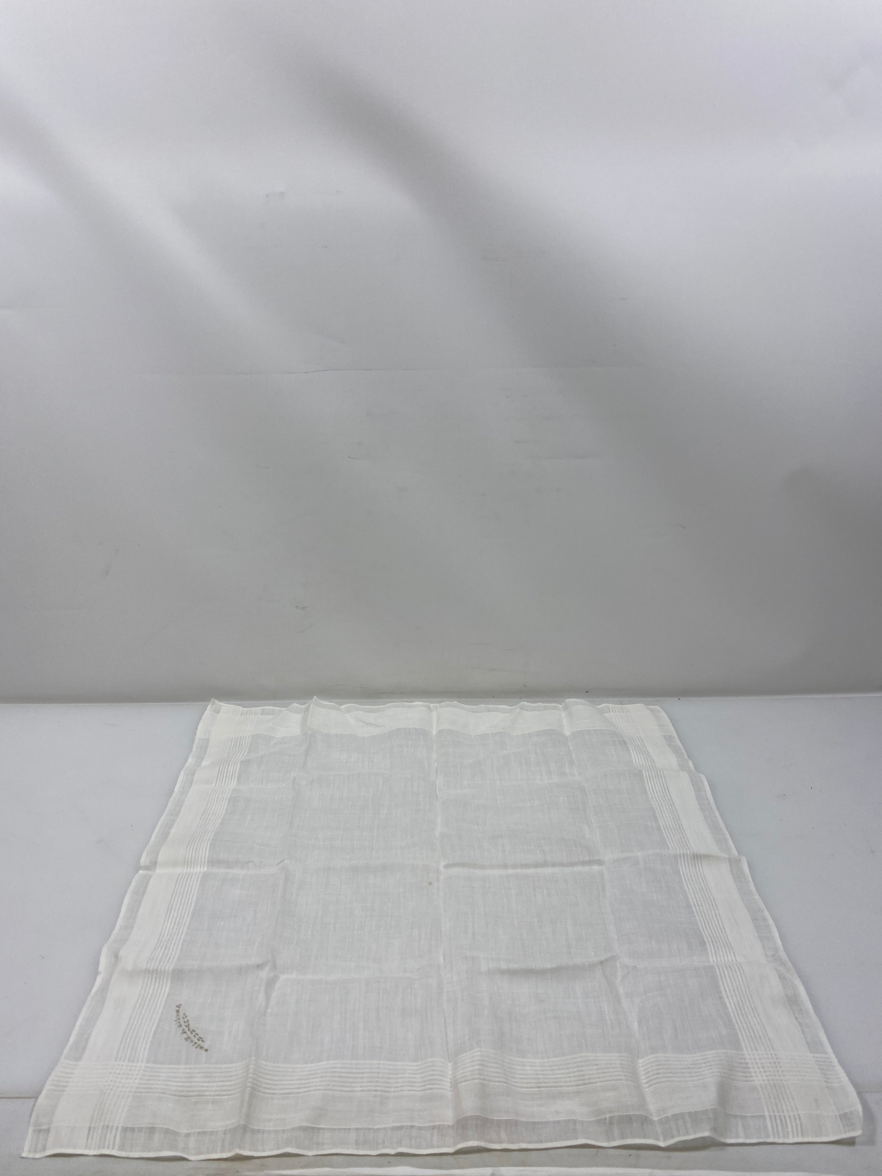 Vintage 1900s White Sheer Linen Handkerchief with Stripe Details