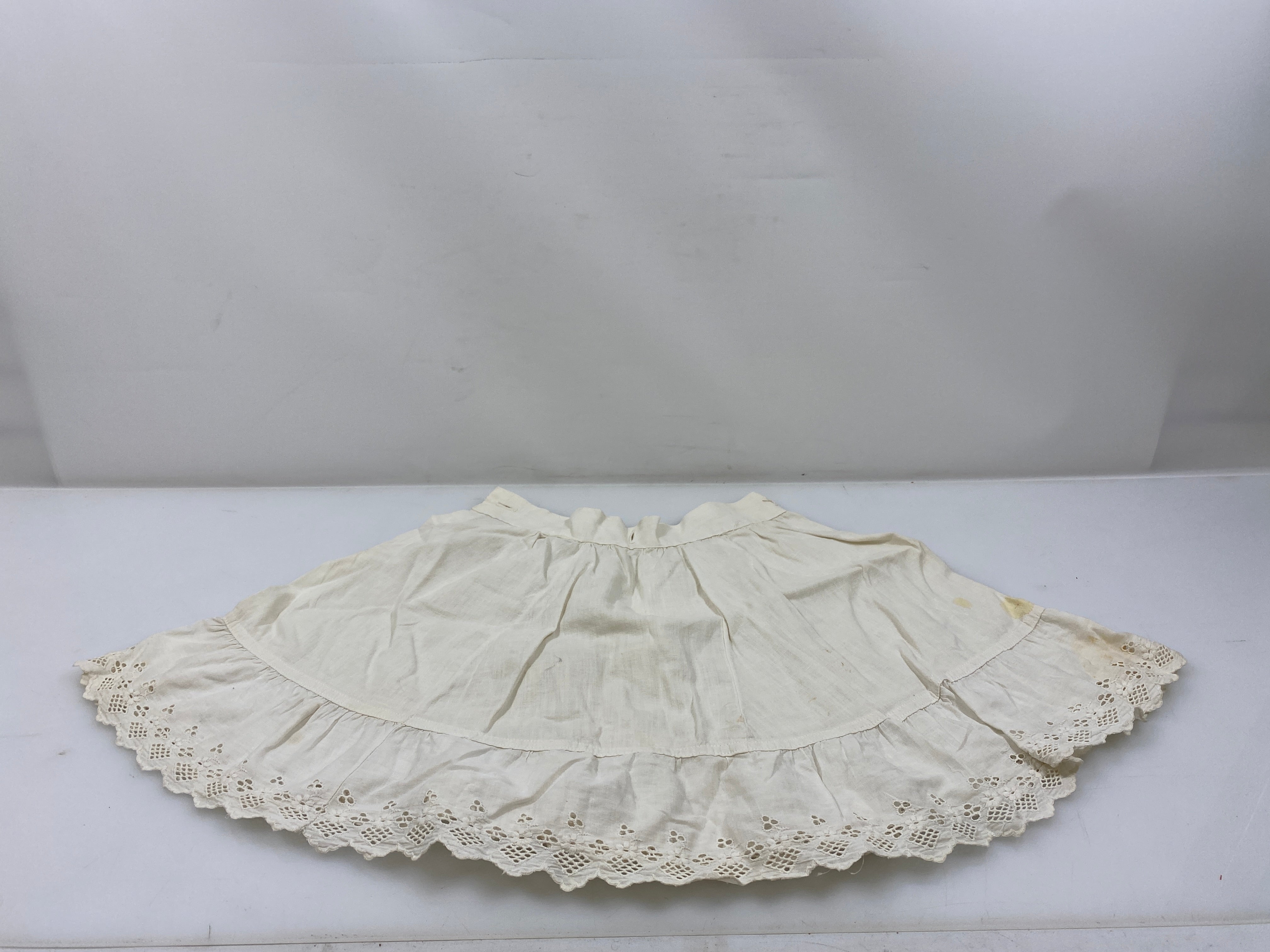 Vintage 1890s White Linen Children's Petticoat with Eyelet Lace Hem