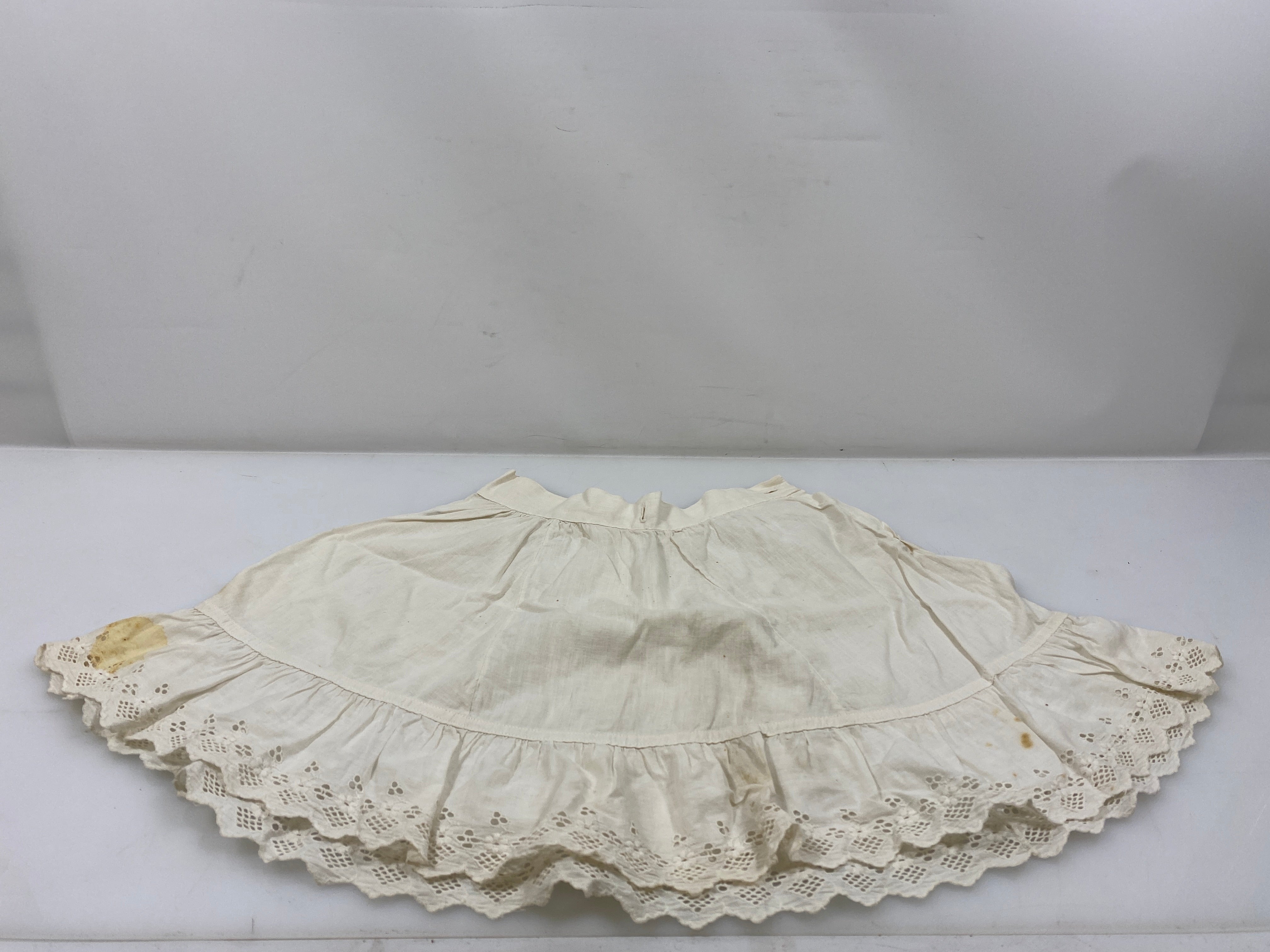 Vintage 1890s White Linen Children's Petticoat with Eyelet Lace Hem