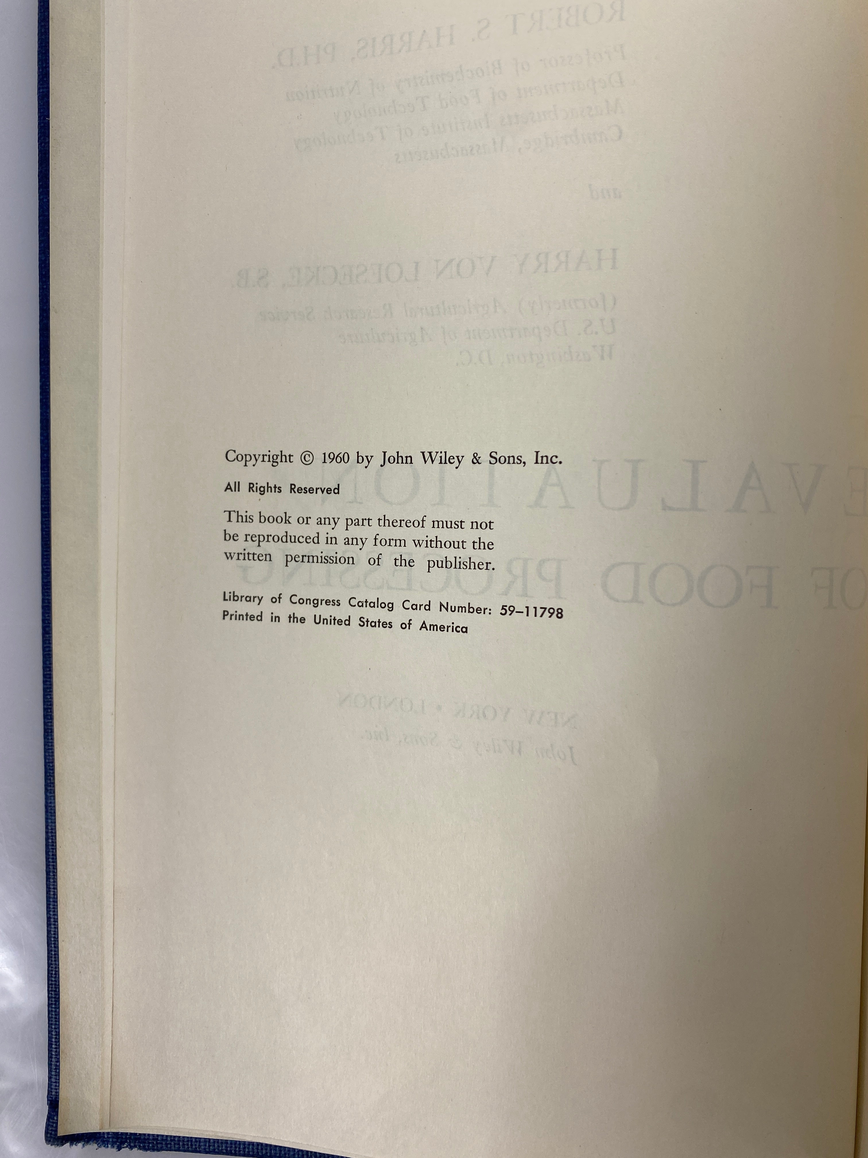 Nutritional Evaluation of Food Processing Harris/Von Loesecke 1960 1st Ed HC