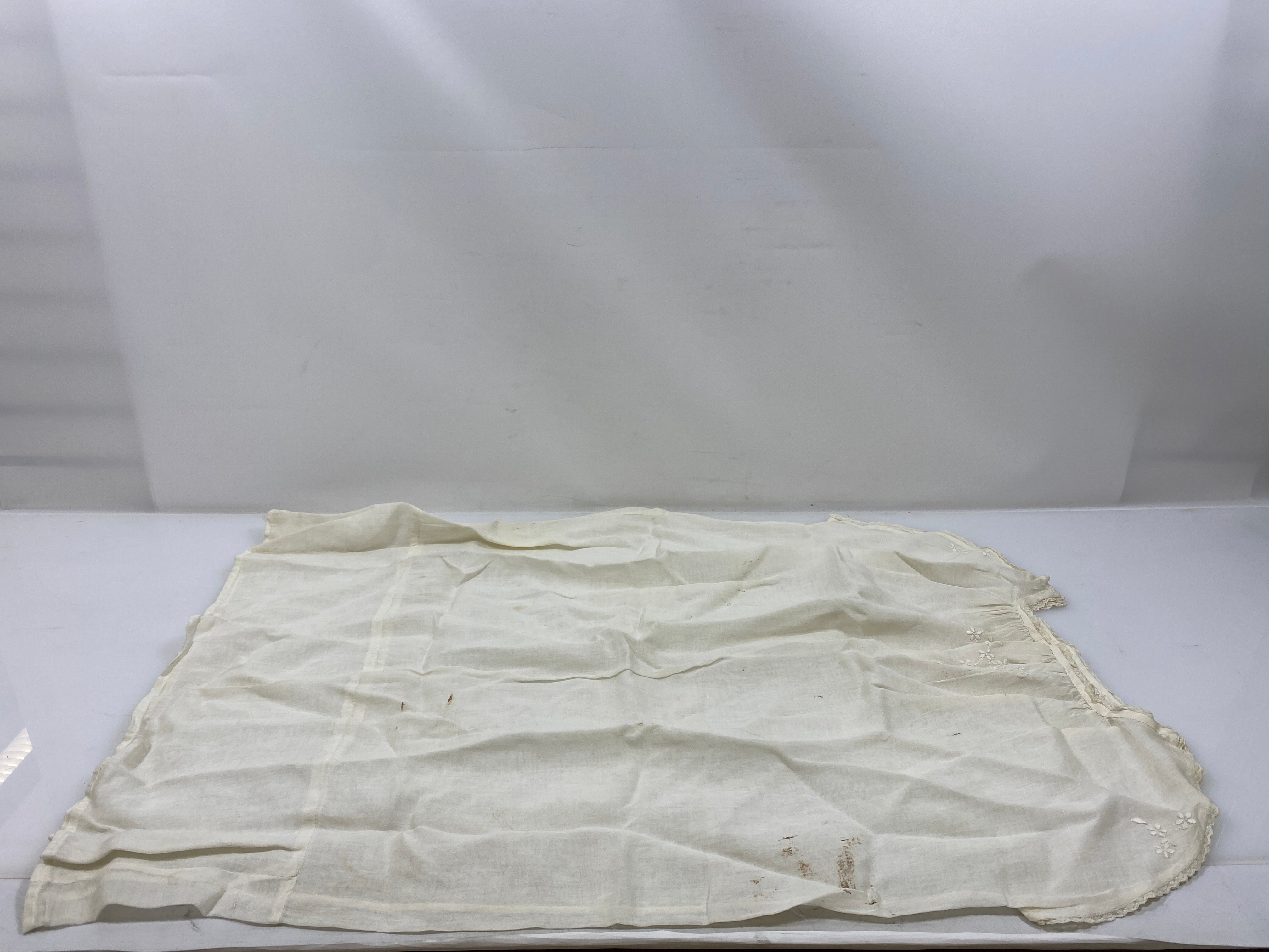 Vintage 1920s White Linen Pinafore with Floral Embroidery