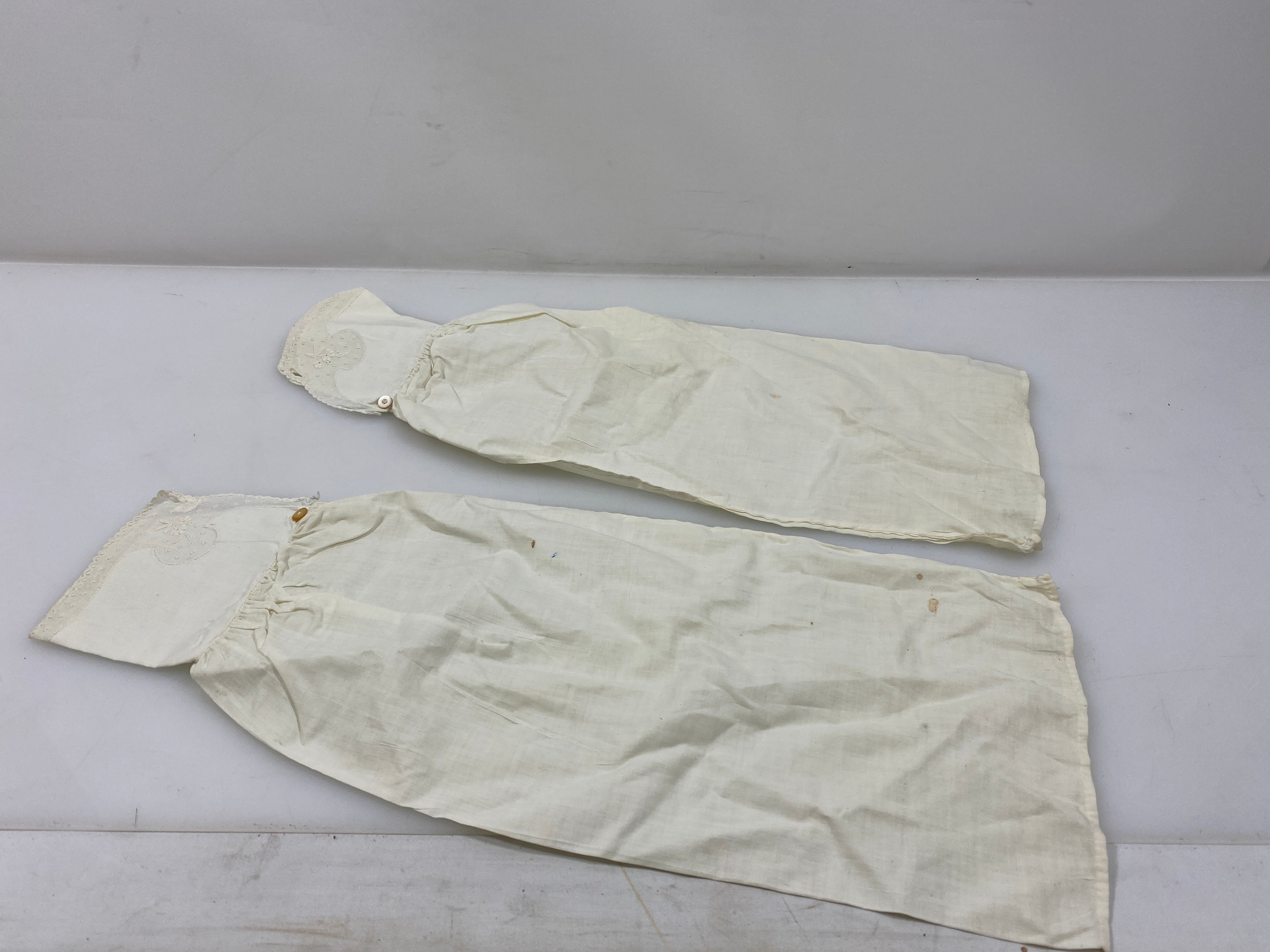 Vintage 1860 White Linen Undersleeves with Embroidered Cuffs