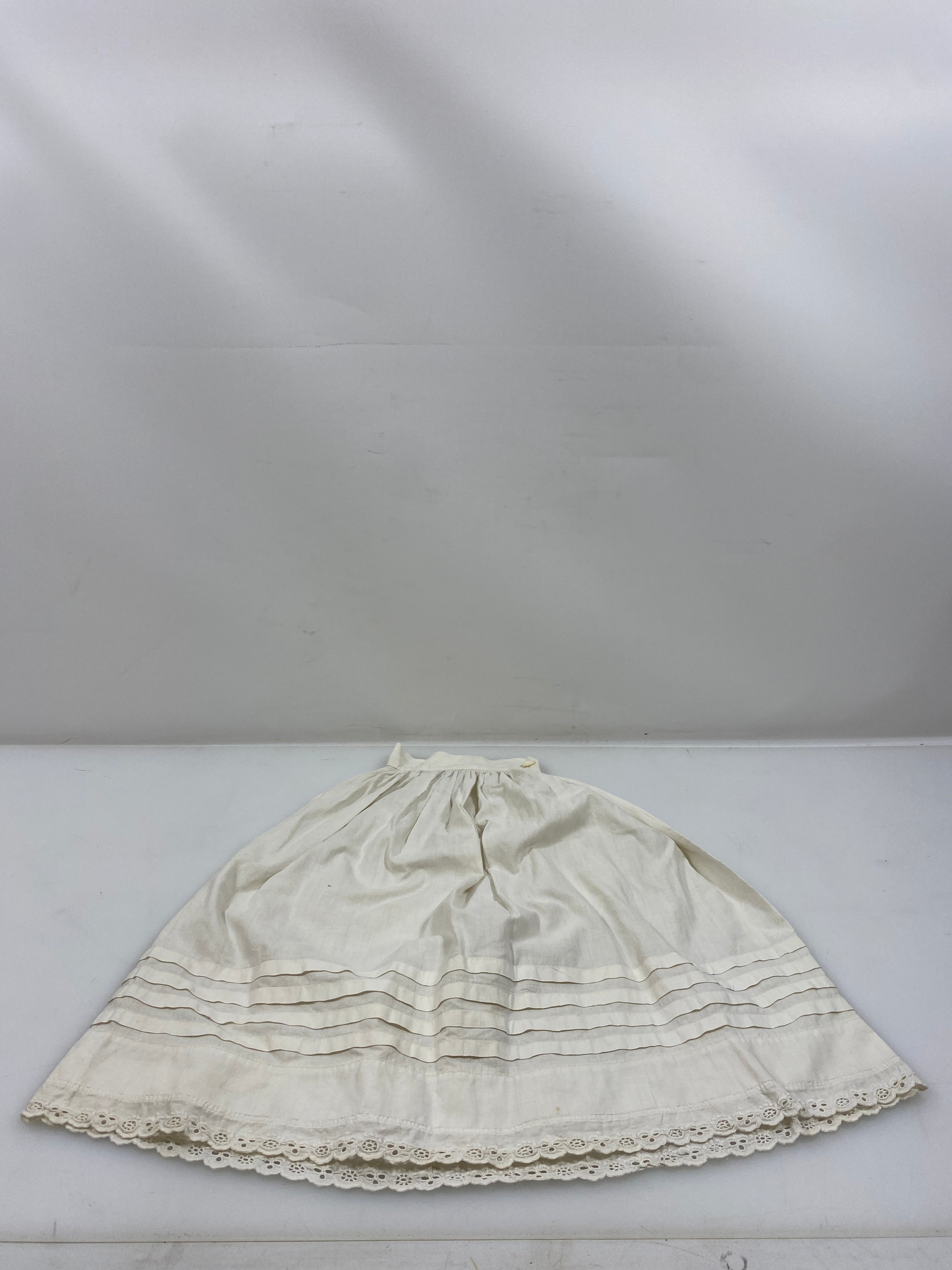 Vintage 1870s White Linen Doll's Skirt with Eyelet Lace Hem