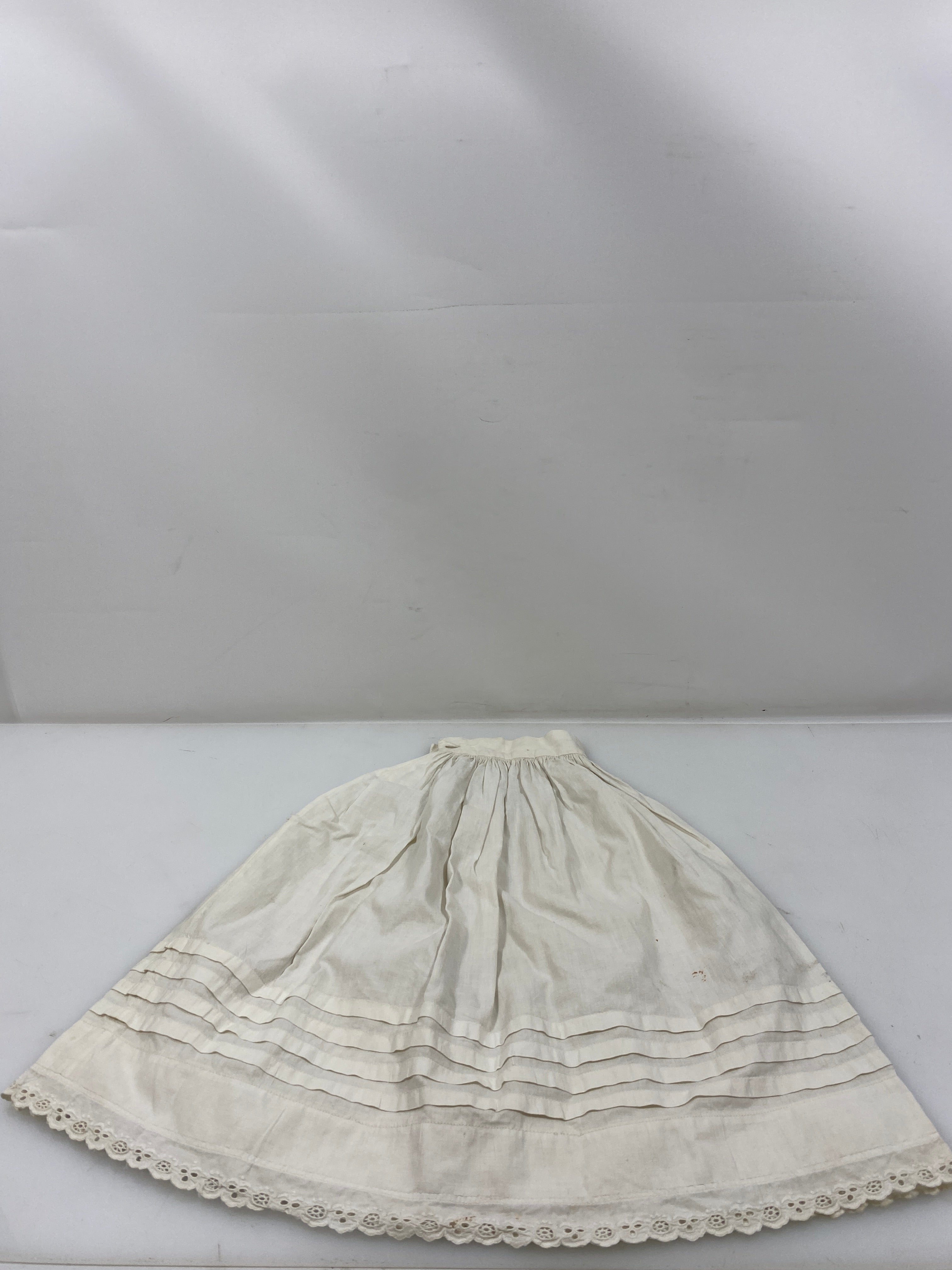 Vintage 1870s White Linen Doll's Skirt with Eyelet Lace Hem