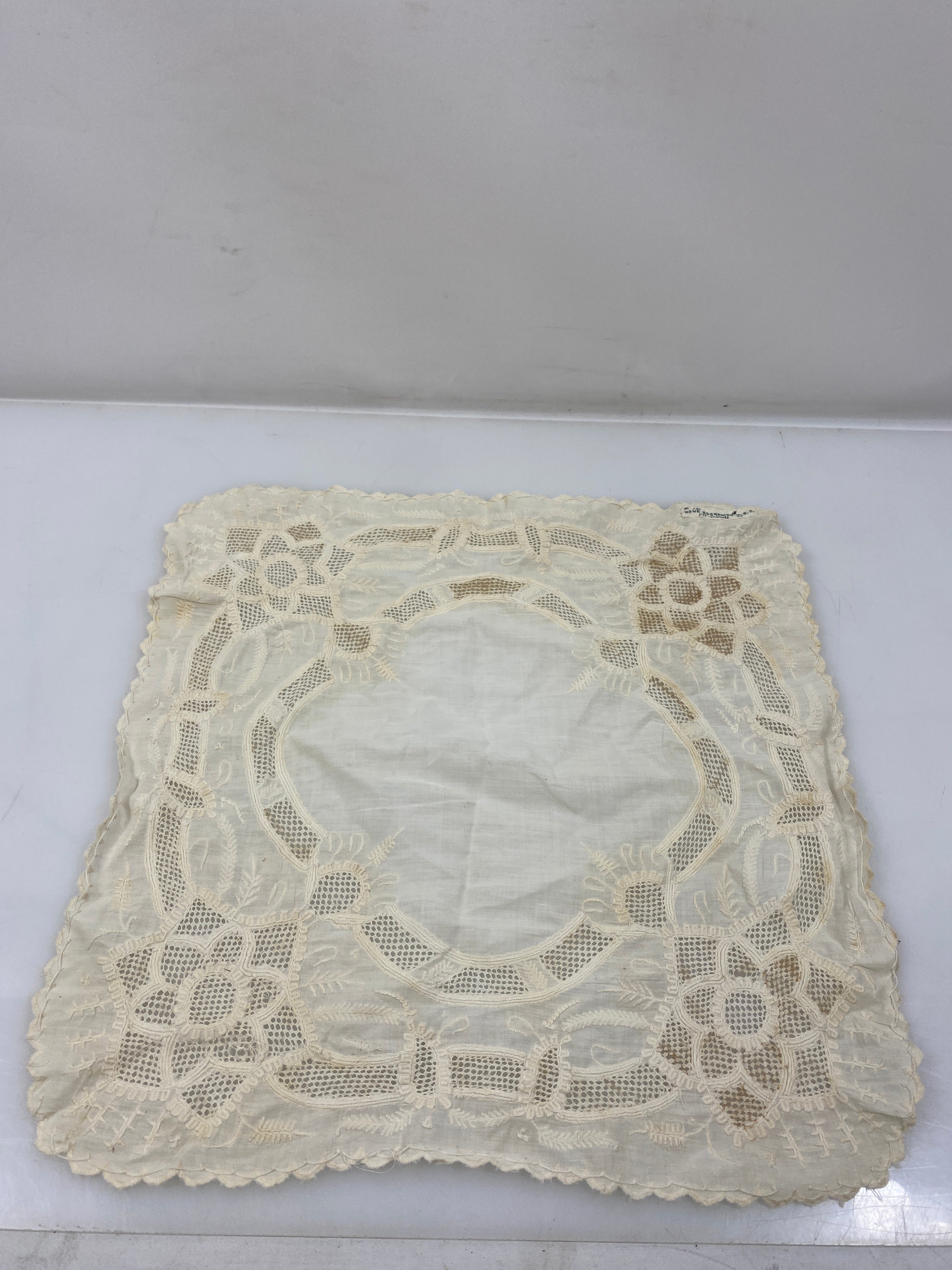 Vintage 1920s White Linen and Lace Doily