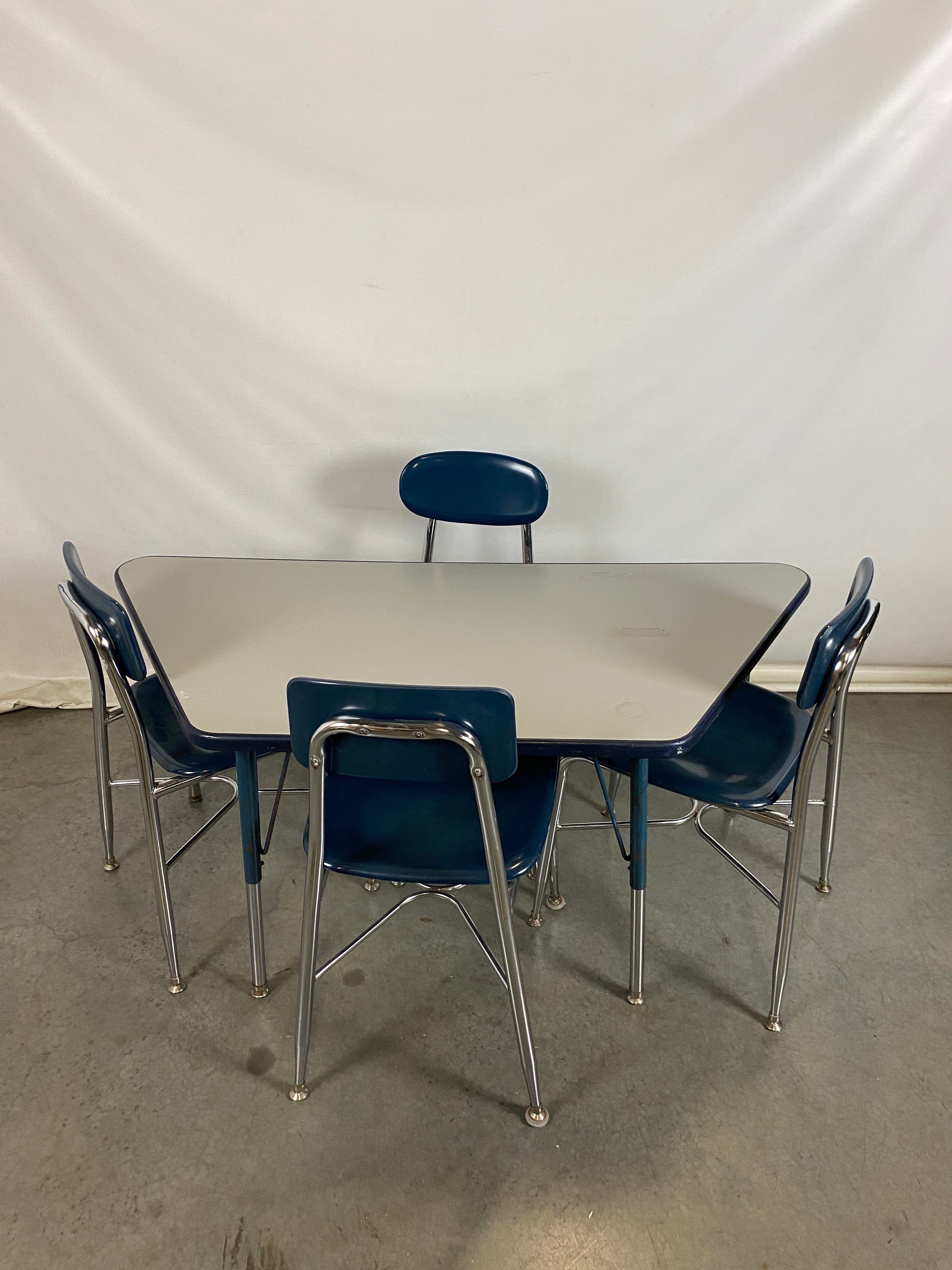 Blue and Grey School Table and 4 Chairs Set