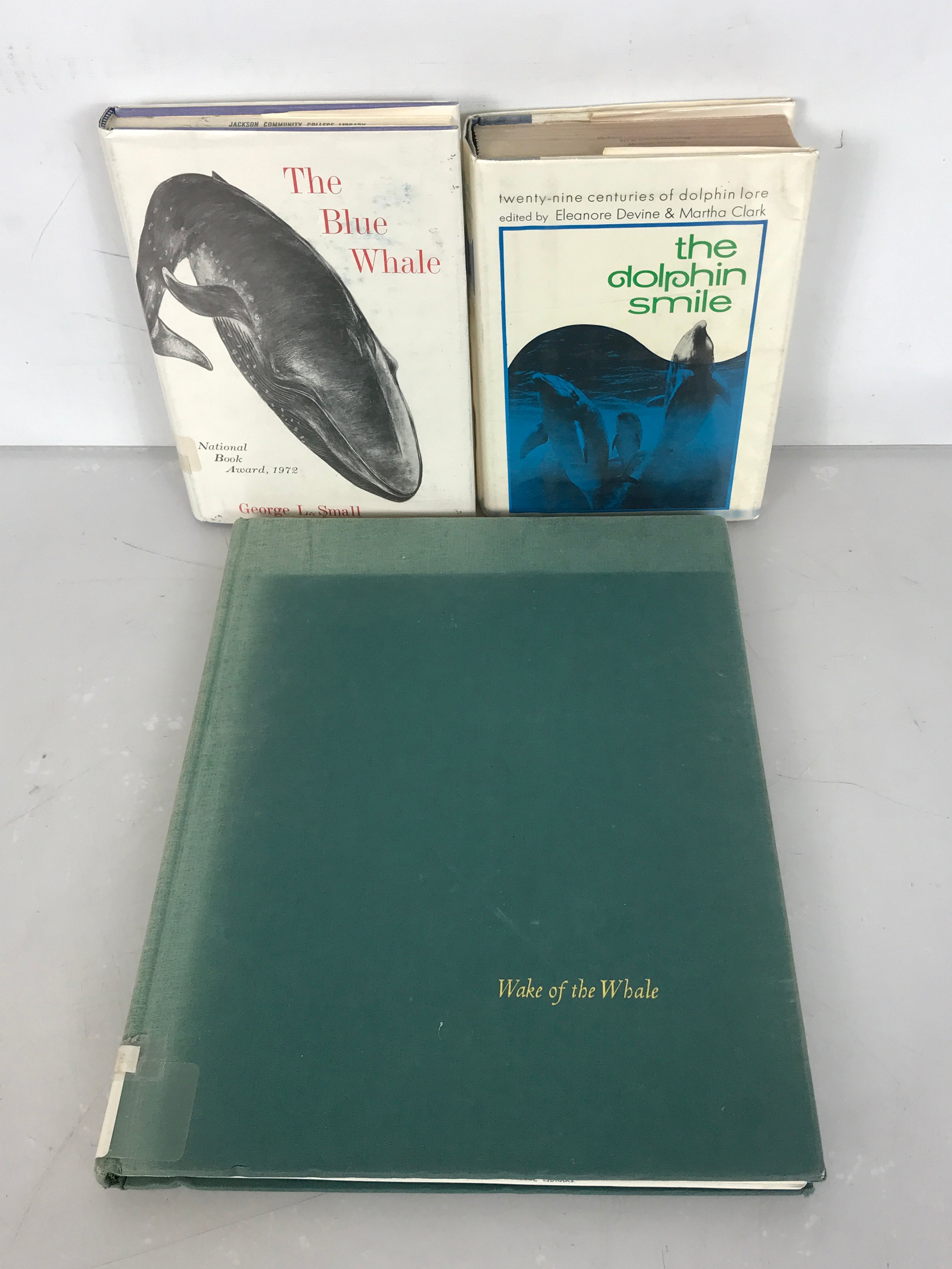 Lot of 3 Whale and Dolphin Books: Wake of the Whale, The Blue Whale (1971), and The Dolphin Smile (1967, First Printing) HC DJ