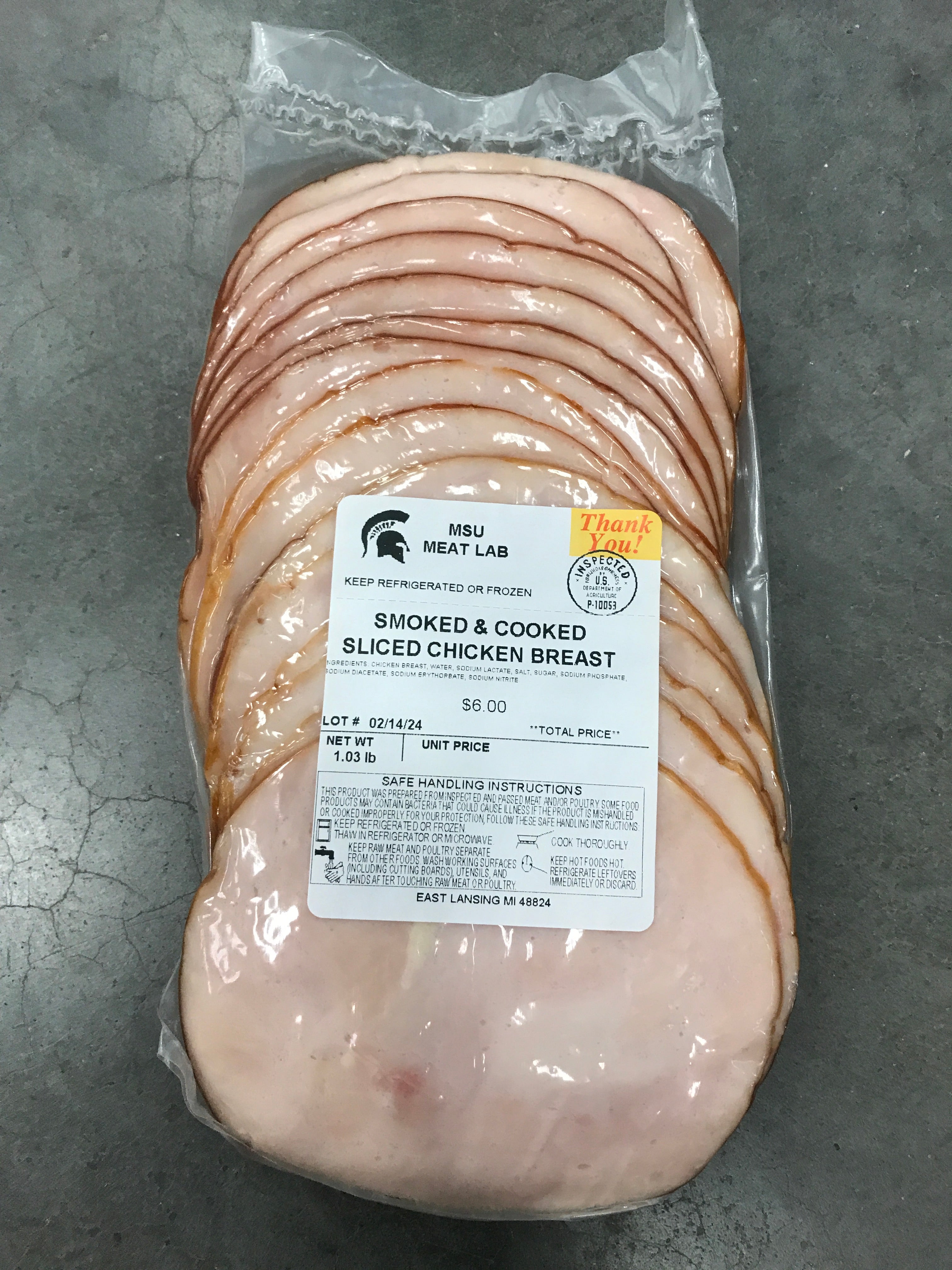 MSU Meat Labs Smoked & Cooked Chicken Breast Sliced
