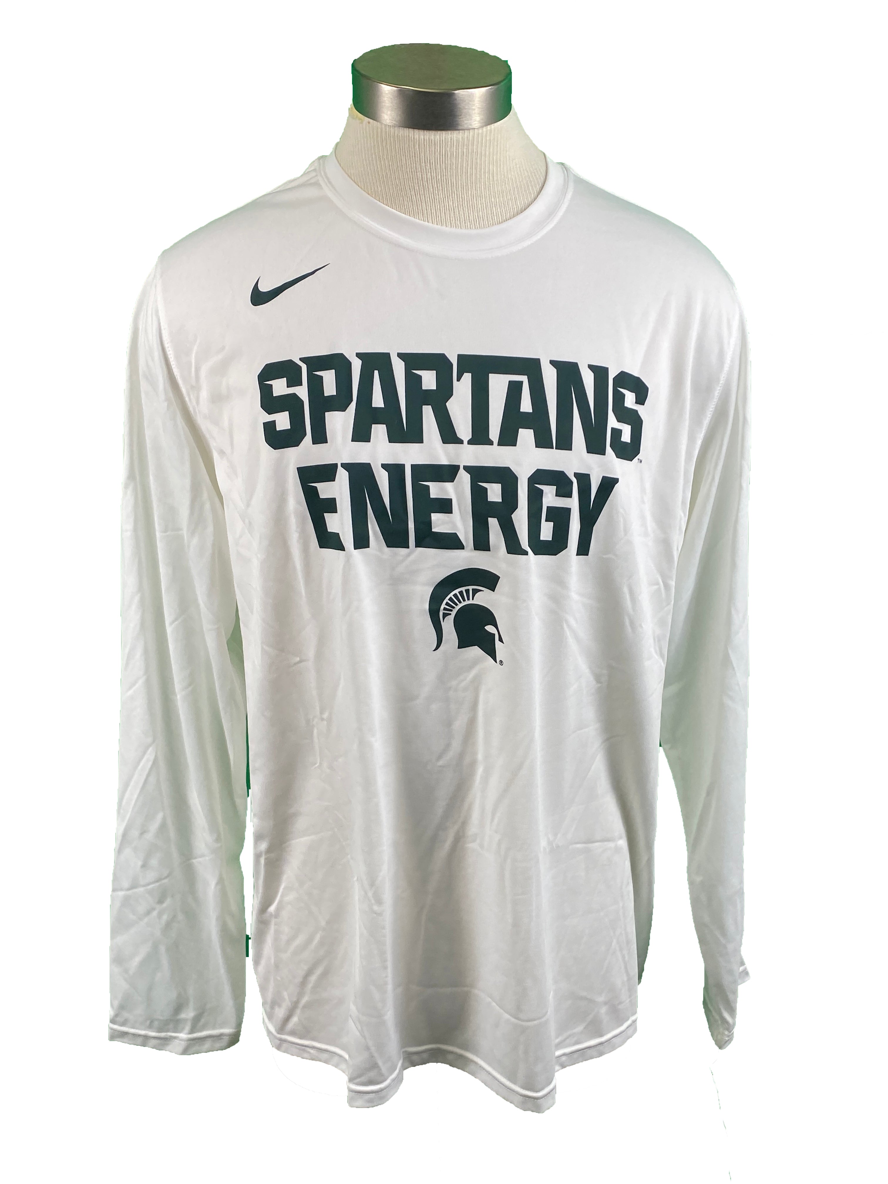 Nike Dri-Fit White MSU "Spartans Energy" Long-Sleeve T-Shirt Men's Size XL