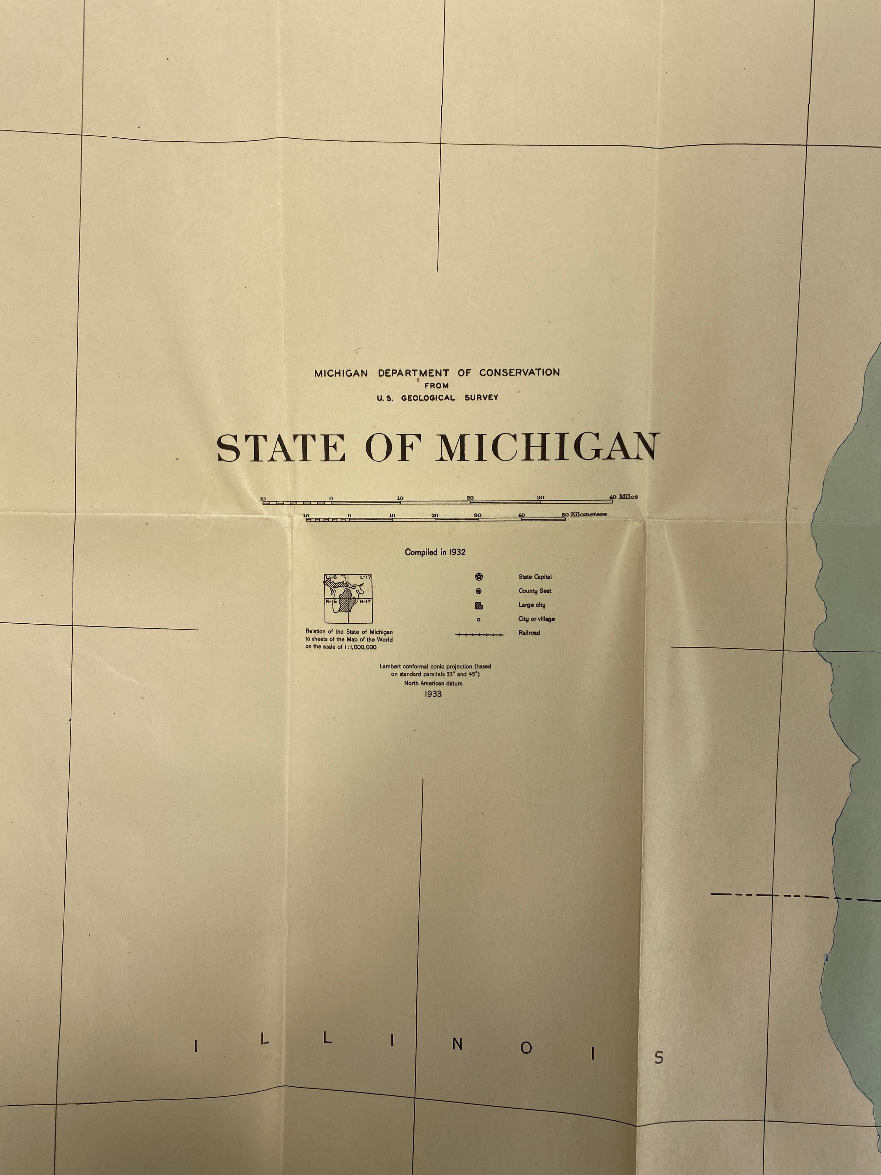 2 Vintage Maps: 1933 State of Michigan/1973 Topographic Map of Isle Royale