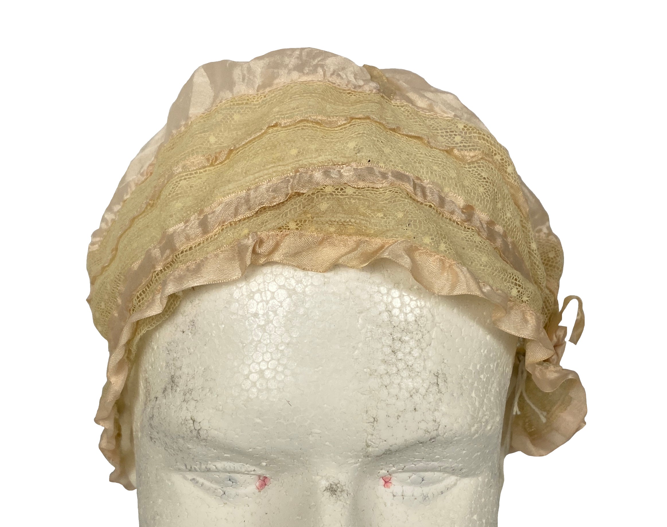 Vintage Blush Pink Satin and Lace Boudoir Cap