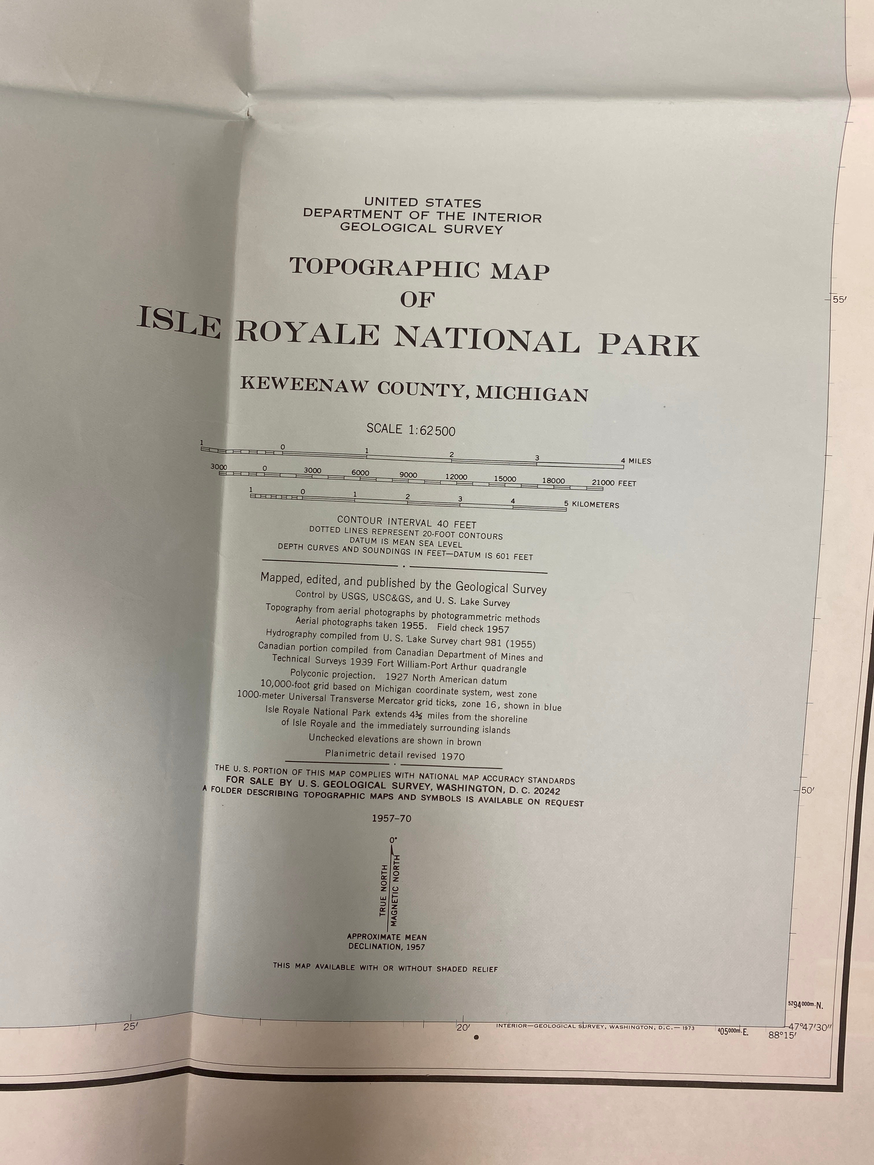 2 Vintage Maps: 1933 State of Michigan/1973 Topographic Map of Isle Royale