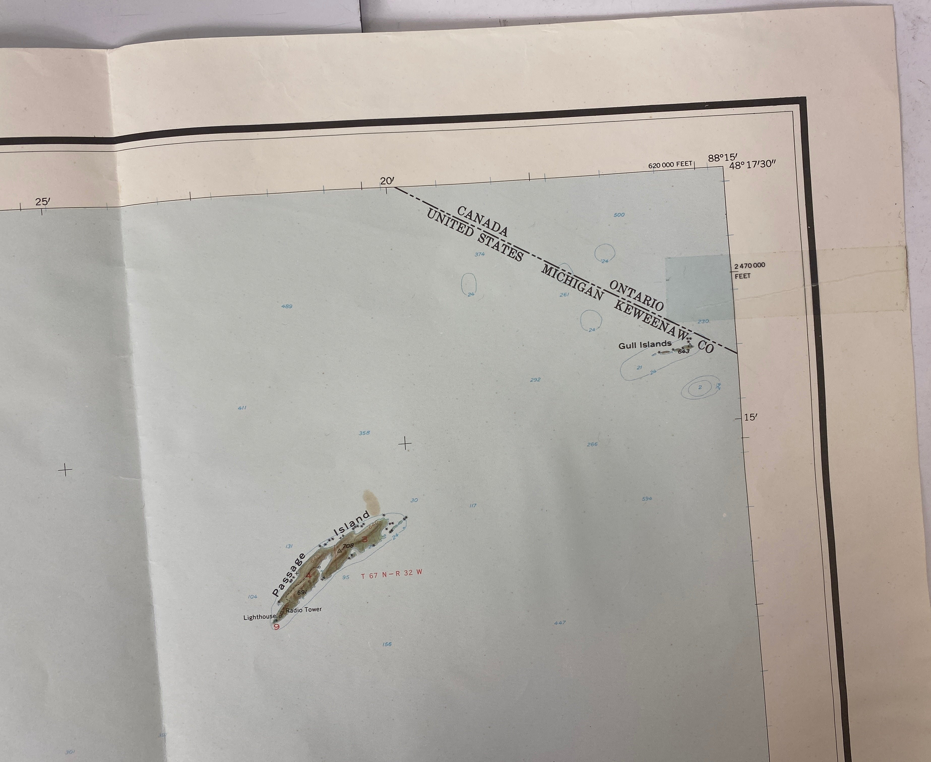 2 Vintage Maps: 1933 State of Michigan/1973 Topographic Map of Isle Royale