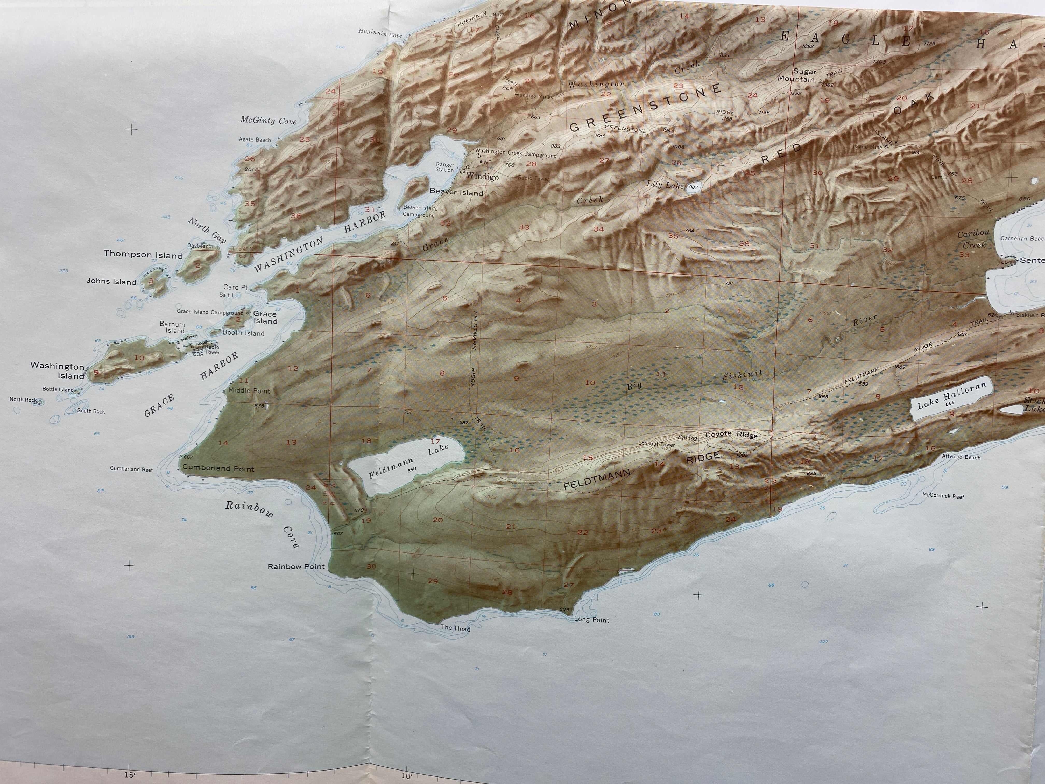 2 Vintage Maps: 1933 State of Michigan/1973 Topographic Map of Isle Royale