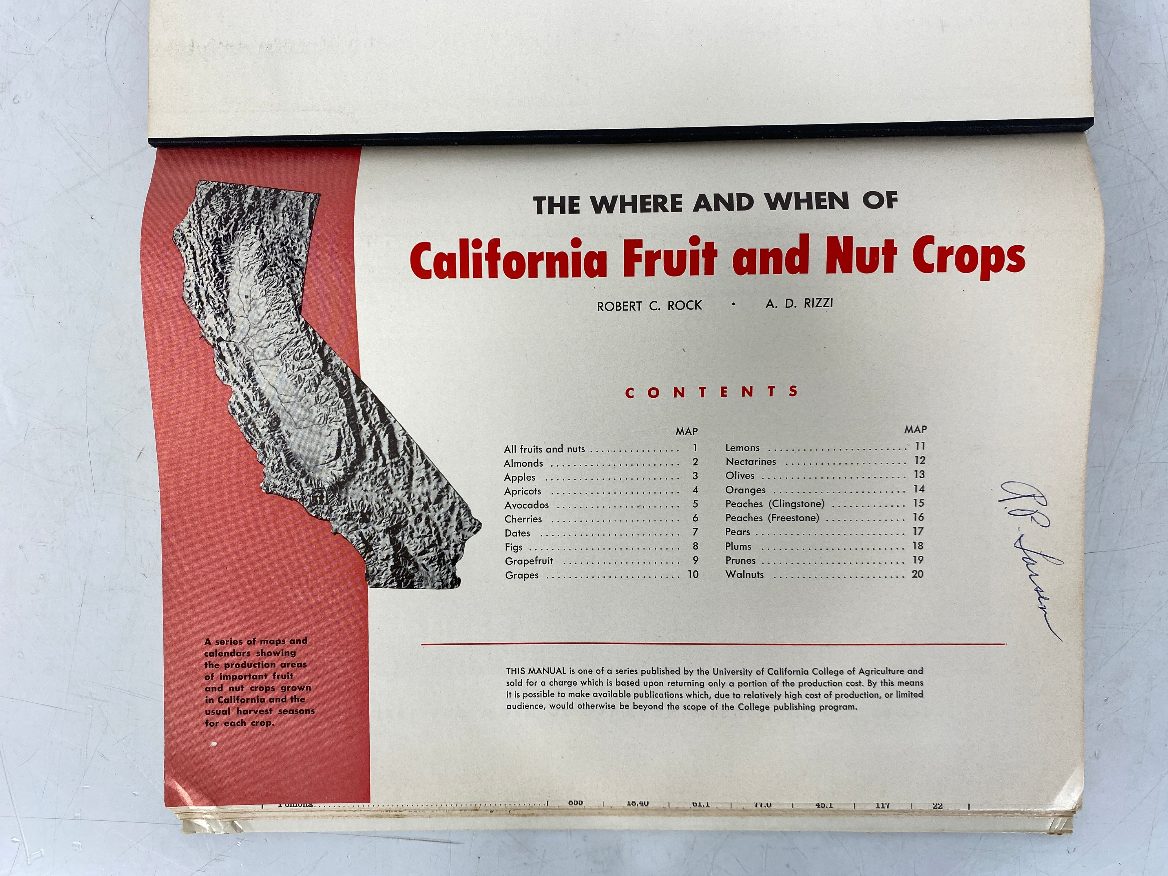 The Where/When of California Fruit & Nut Crops 1955 Rock/Rizzi HC