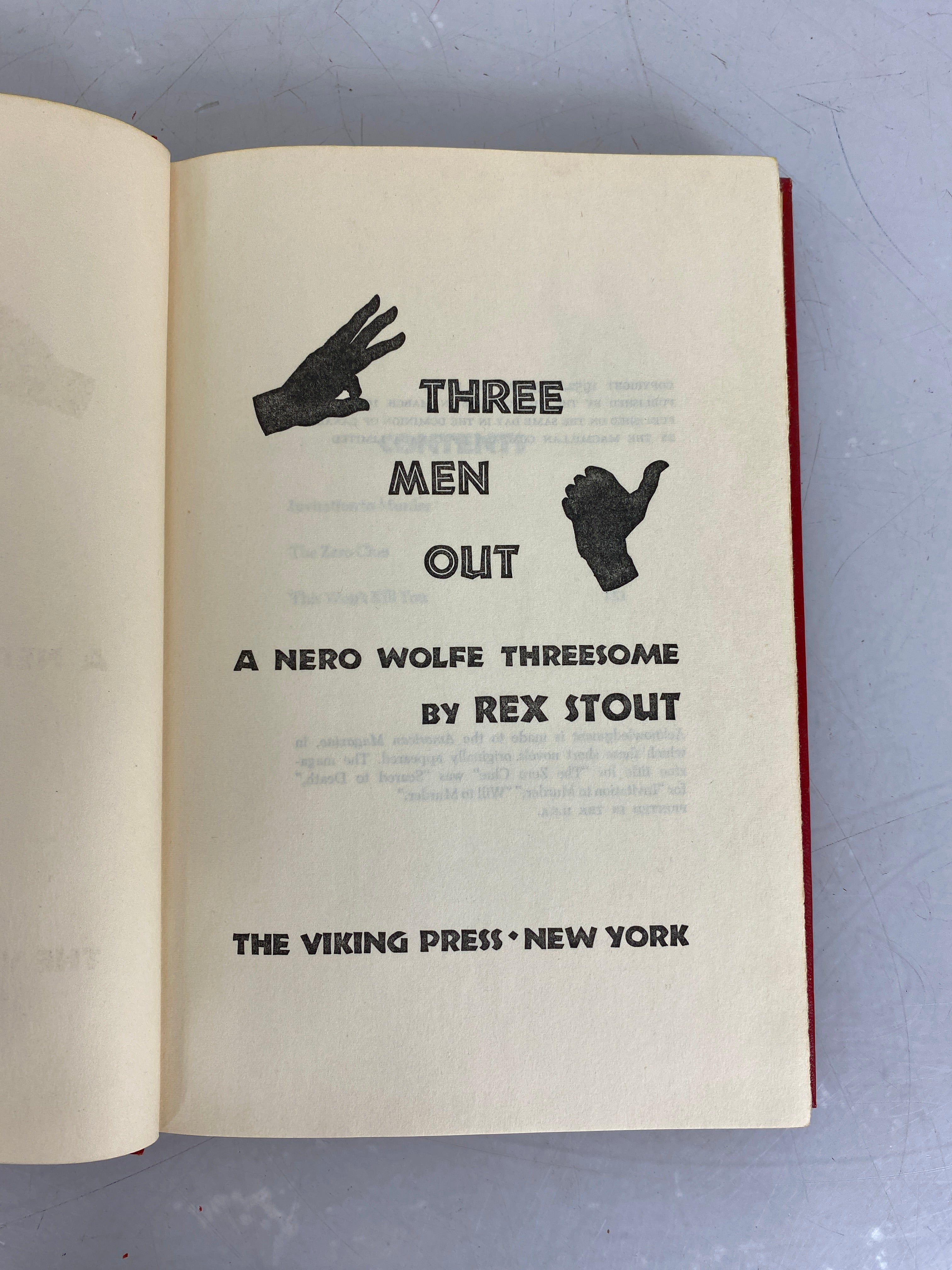 Three Men Out A Nero Wolfe Threesome by Rex Stout 1954 HC