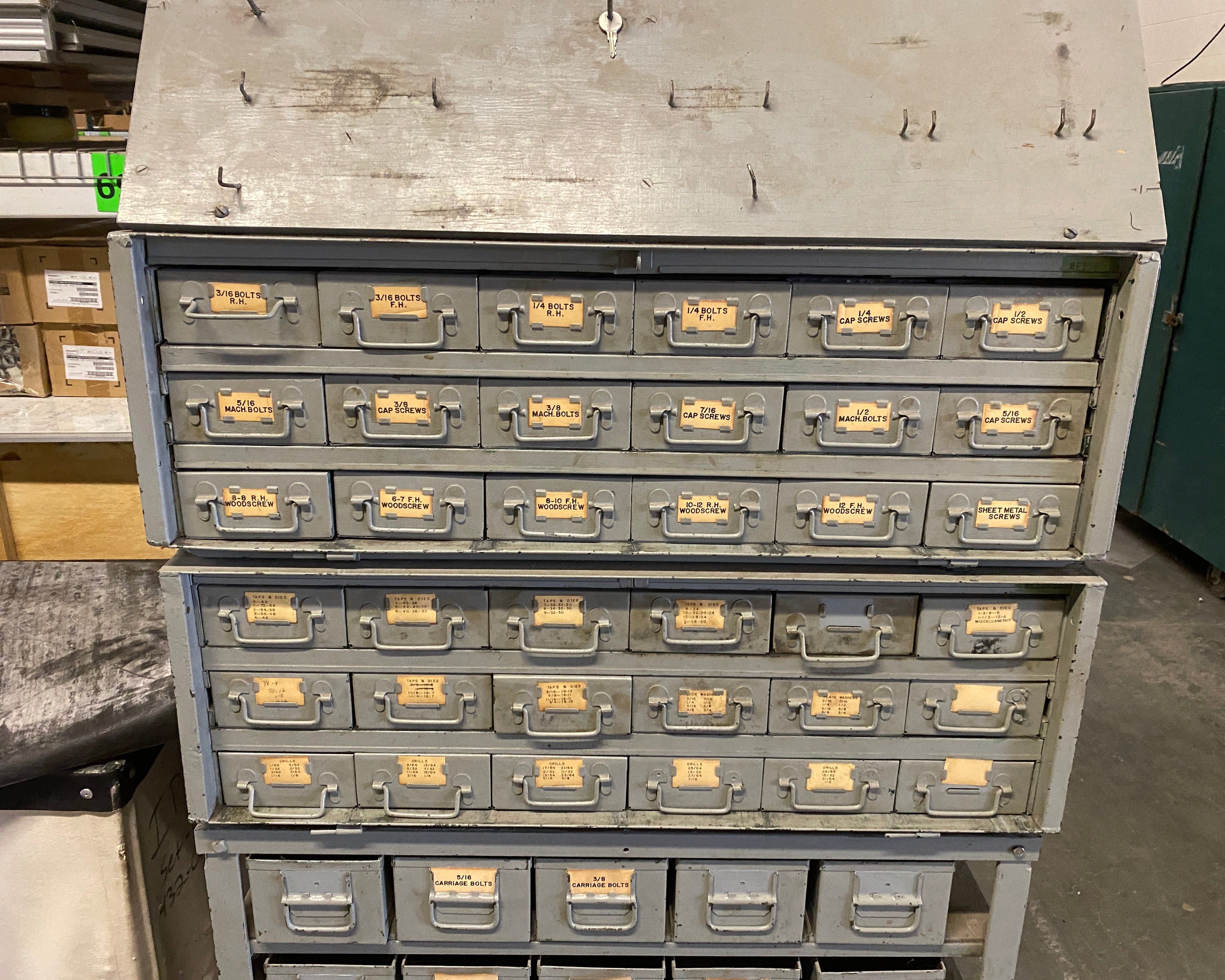 Large 56 Drawer Tiered Parts Cabinet/Drawers