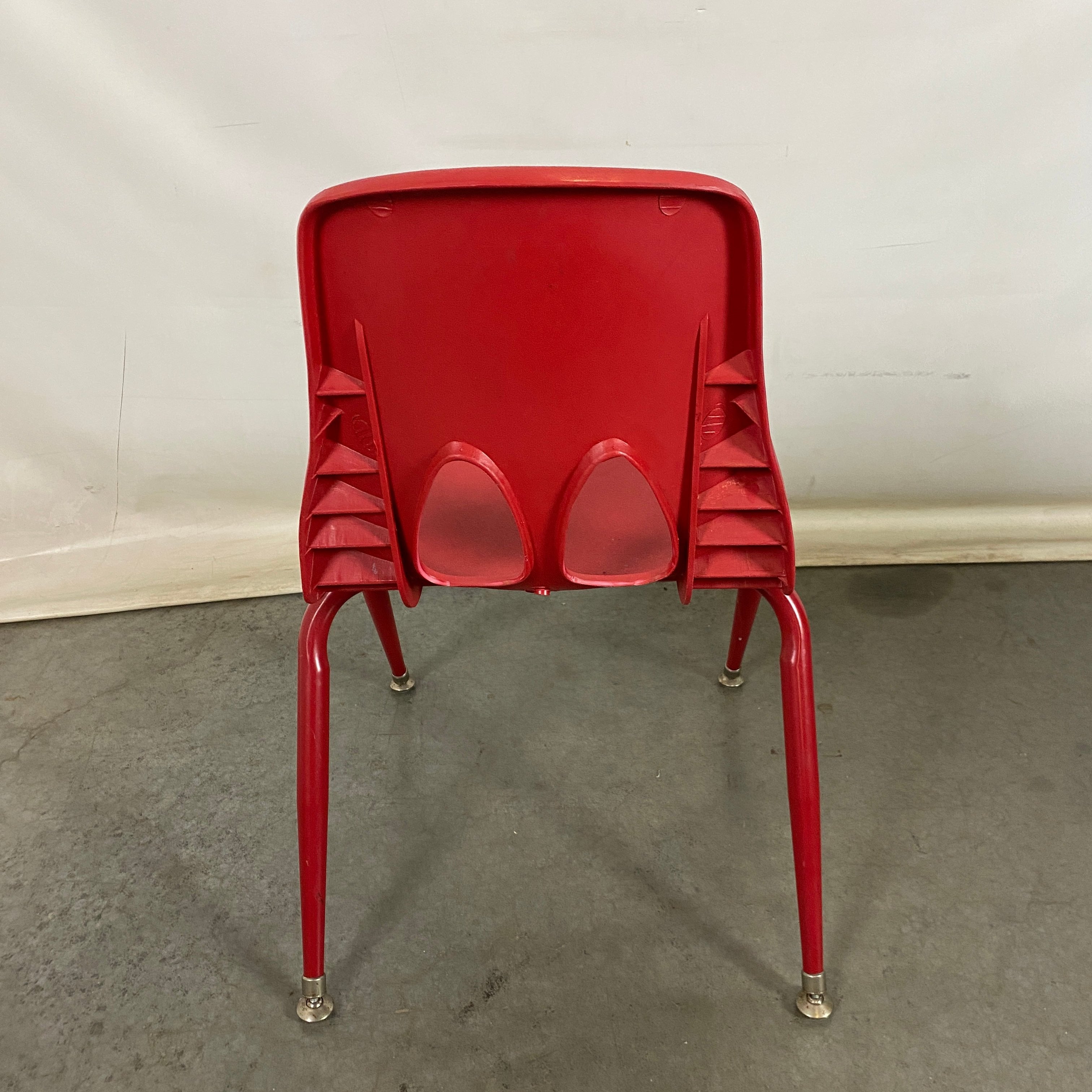 Red Plastic and Metal Legged Children's Classroom Chair