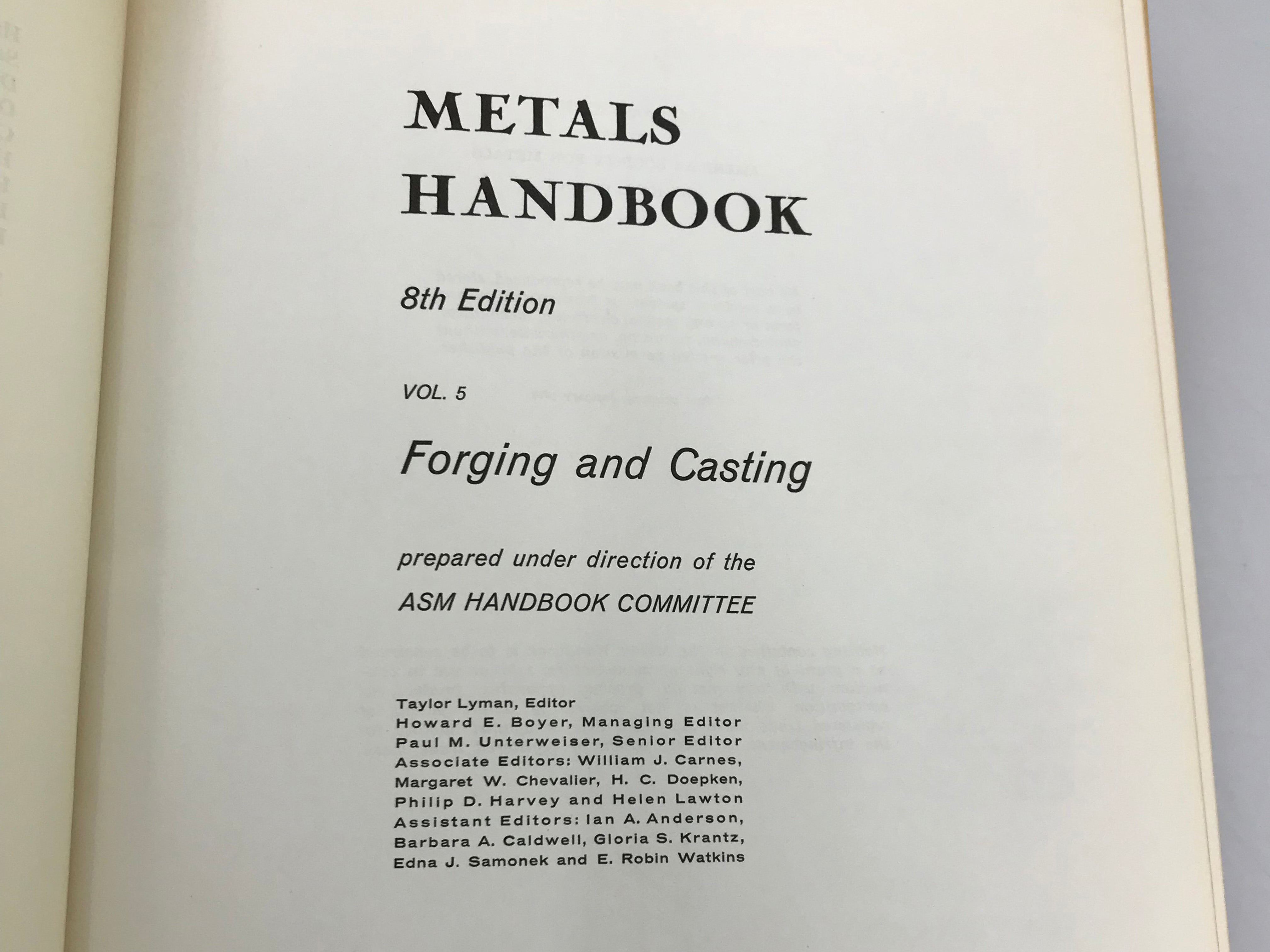 ASM Metals Handbook 8th Edition Vols. 2-5, 9, 11 1969