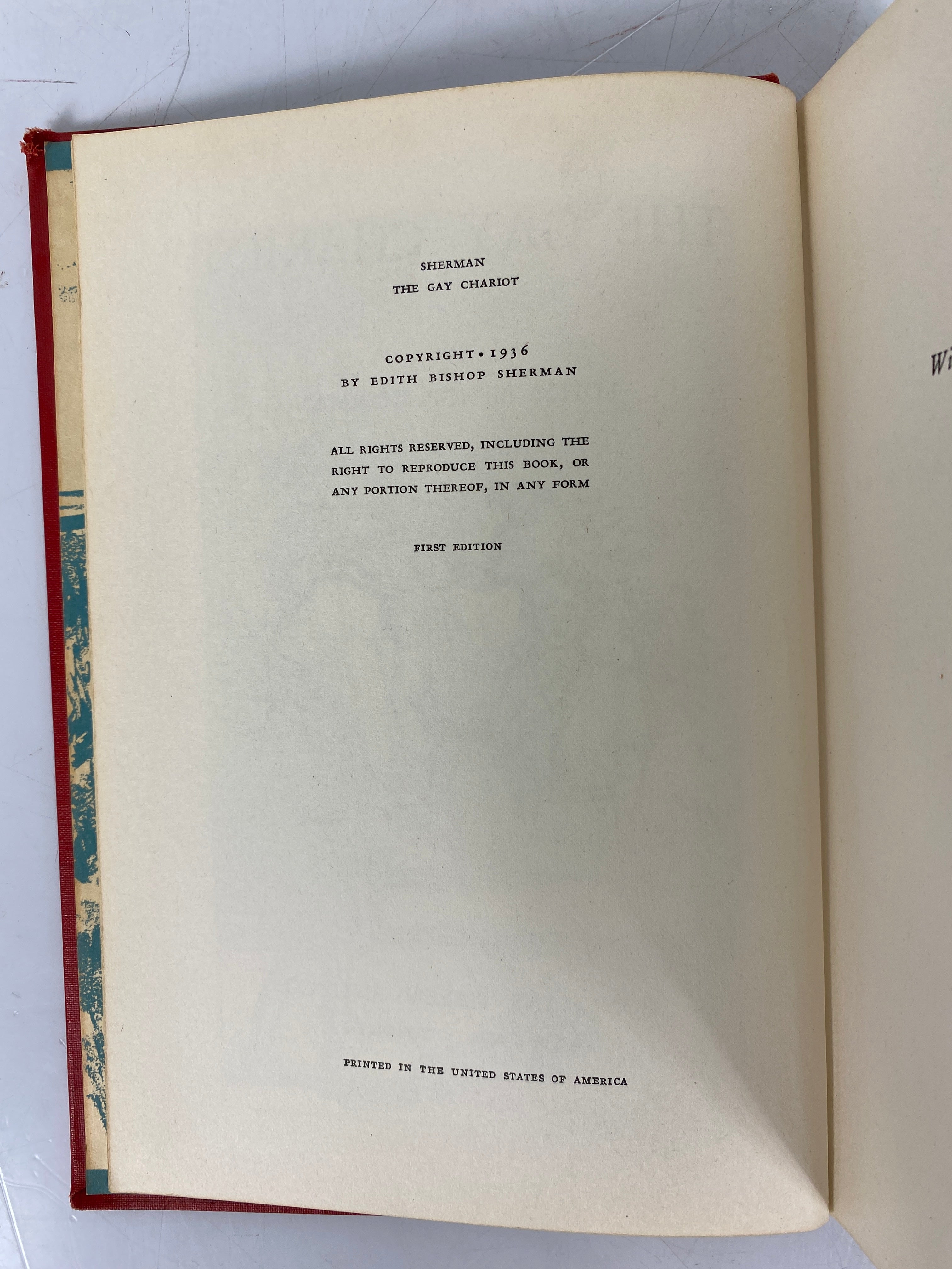 The Gay Chariot by Edith Bishop Sherman 1936 1st Edition HC