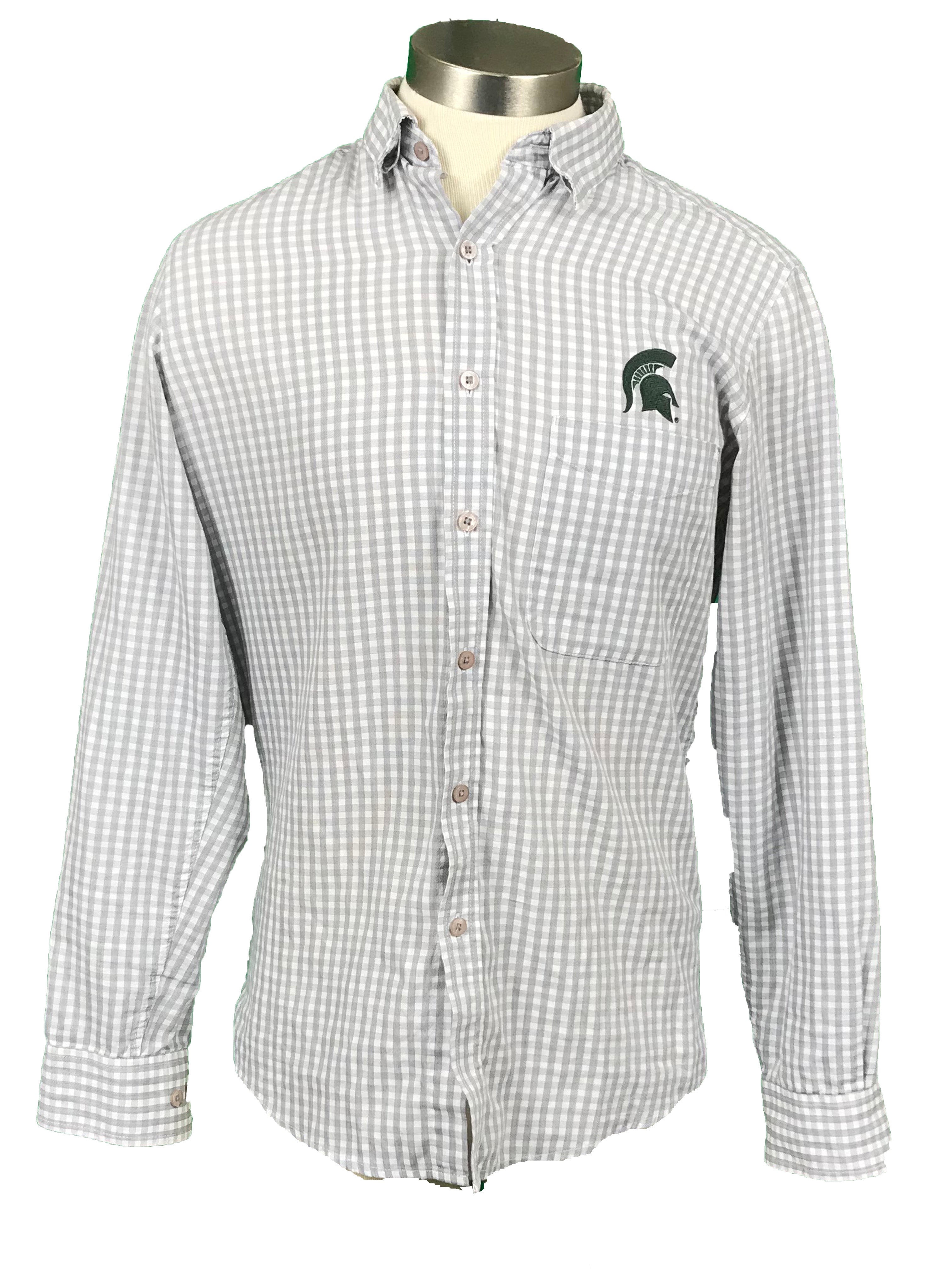 Antigua Gray and White Plaid Long Sleeve Button Down Men's S
