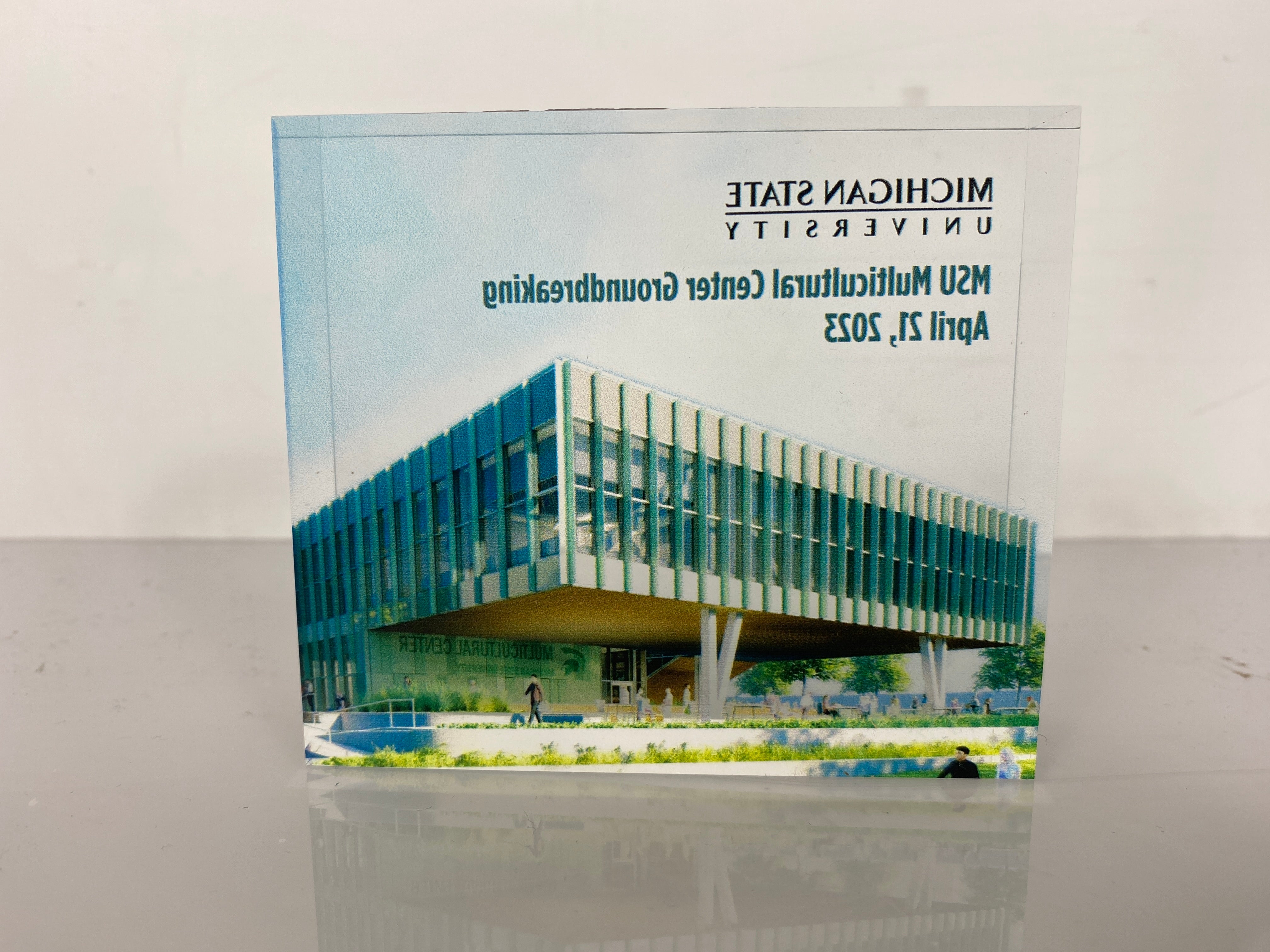 MSU Multicultural Center Groundbreaking Acrylic Desk Plaque