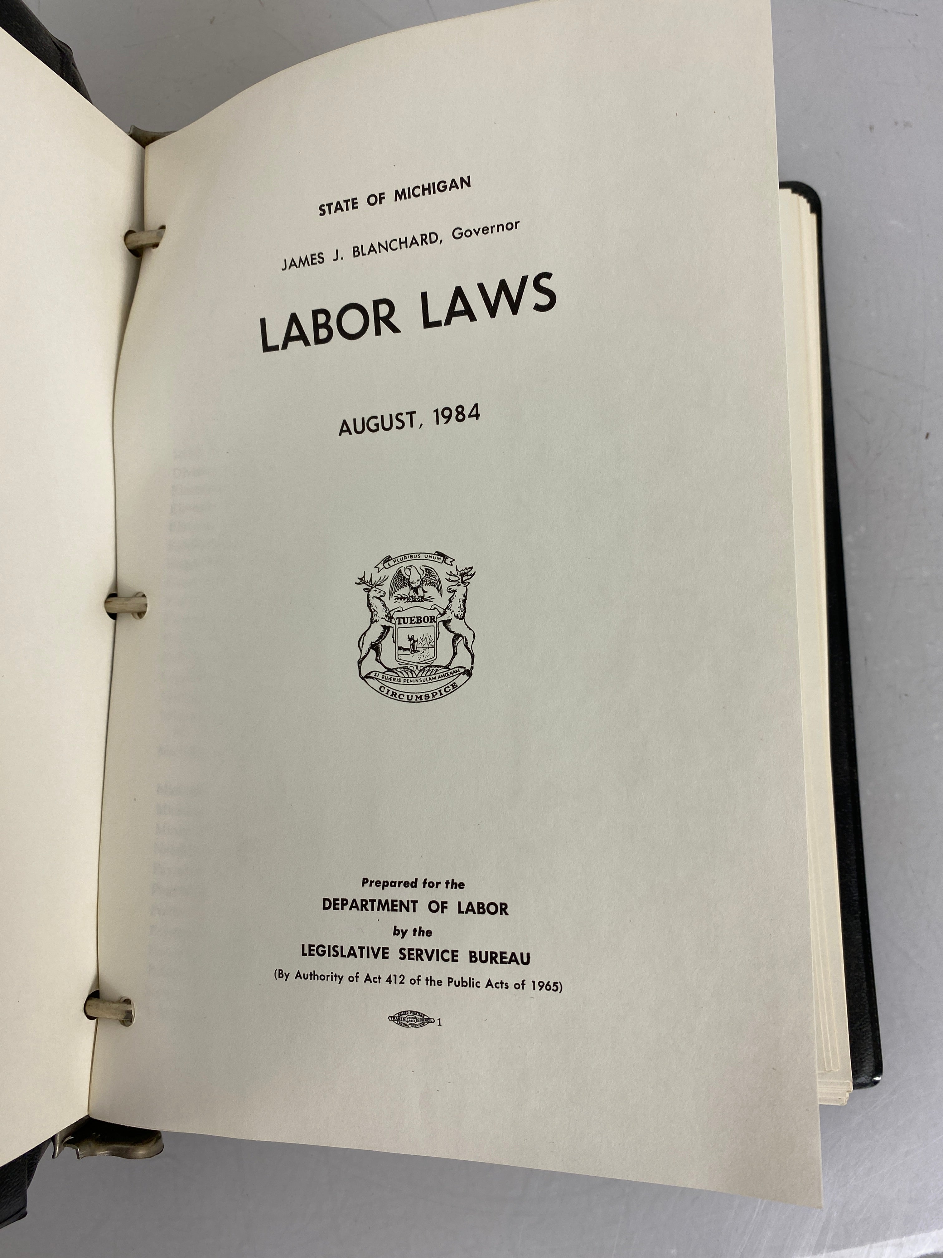 Michigan Department of Labor 1984 Labor Laws Spiral Bound