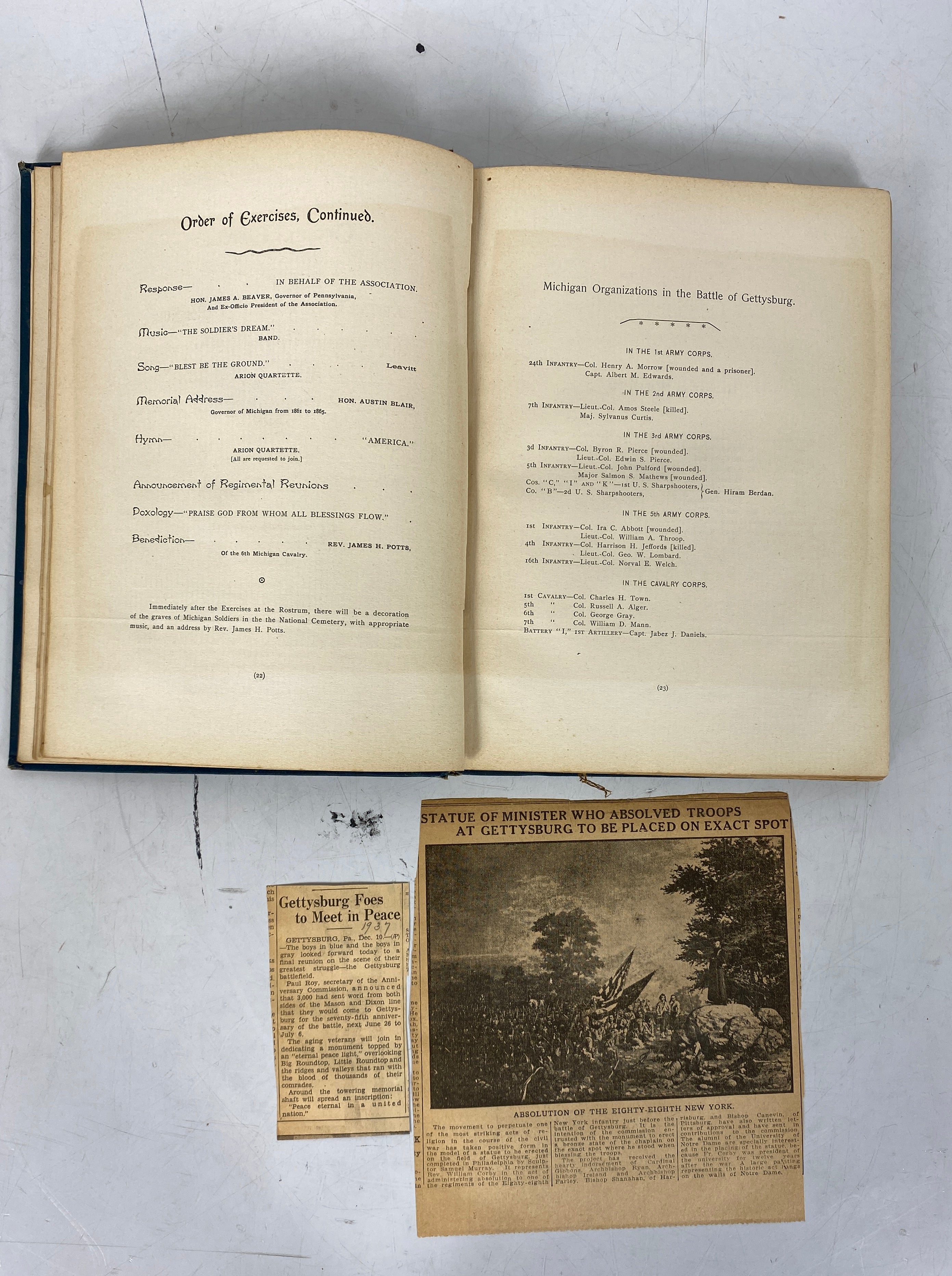 Michigan at Gettysburg June 1889 Presented & Signed by Governor Luce w Ephemera