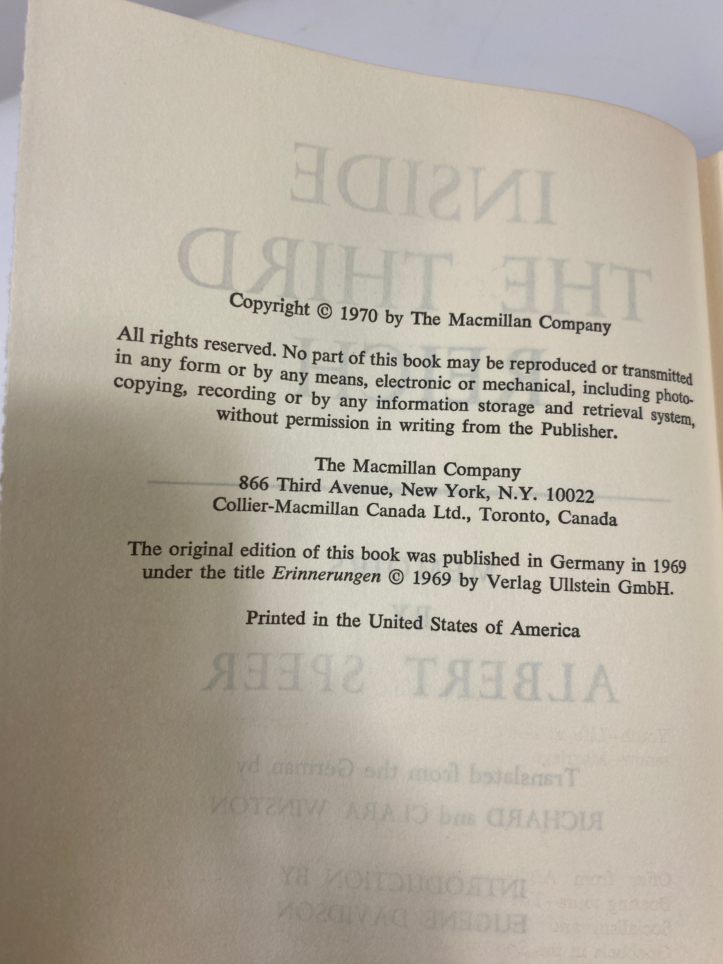Inside the Third Reich Memoirs by Speer 1970 HCDJ