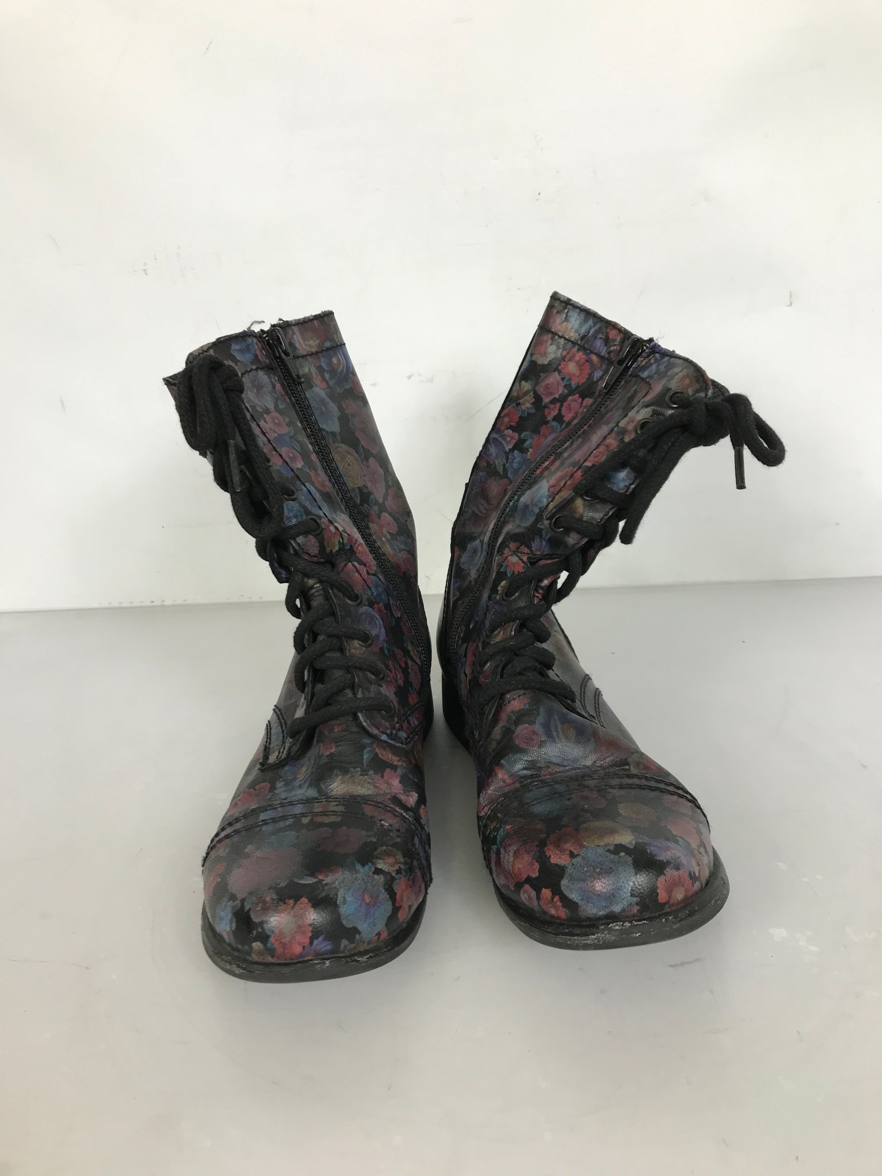 Steve Madden Floral Print Troopa Combat Boots Women's Size 8