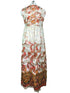 Vintage Floor Length Women's Paisley Dress with Gold Detailing