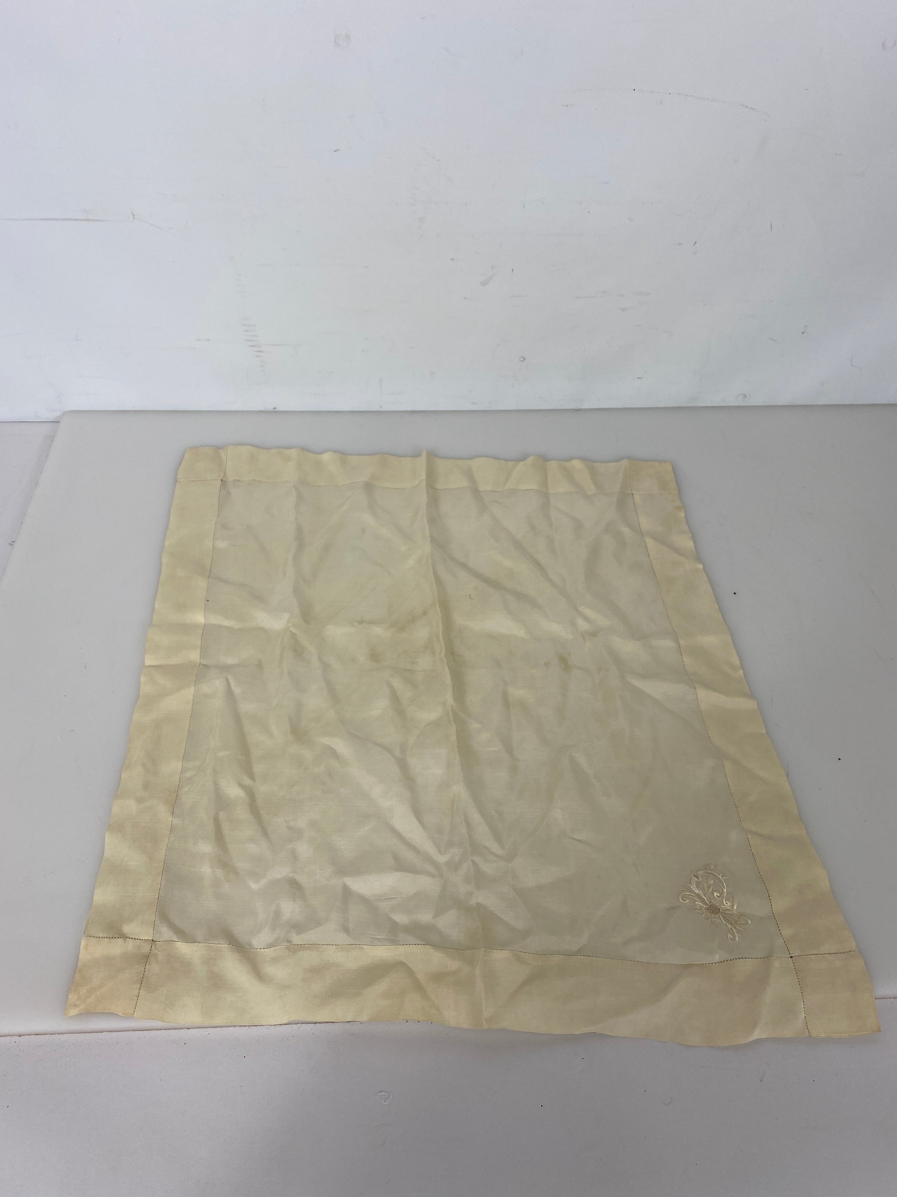 Vintage 1900s Tan Silk Handkerchief with Small Embroidered Detail