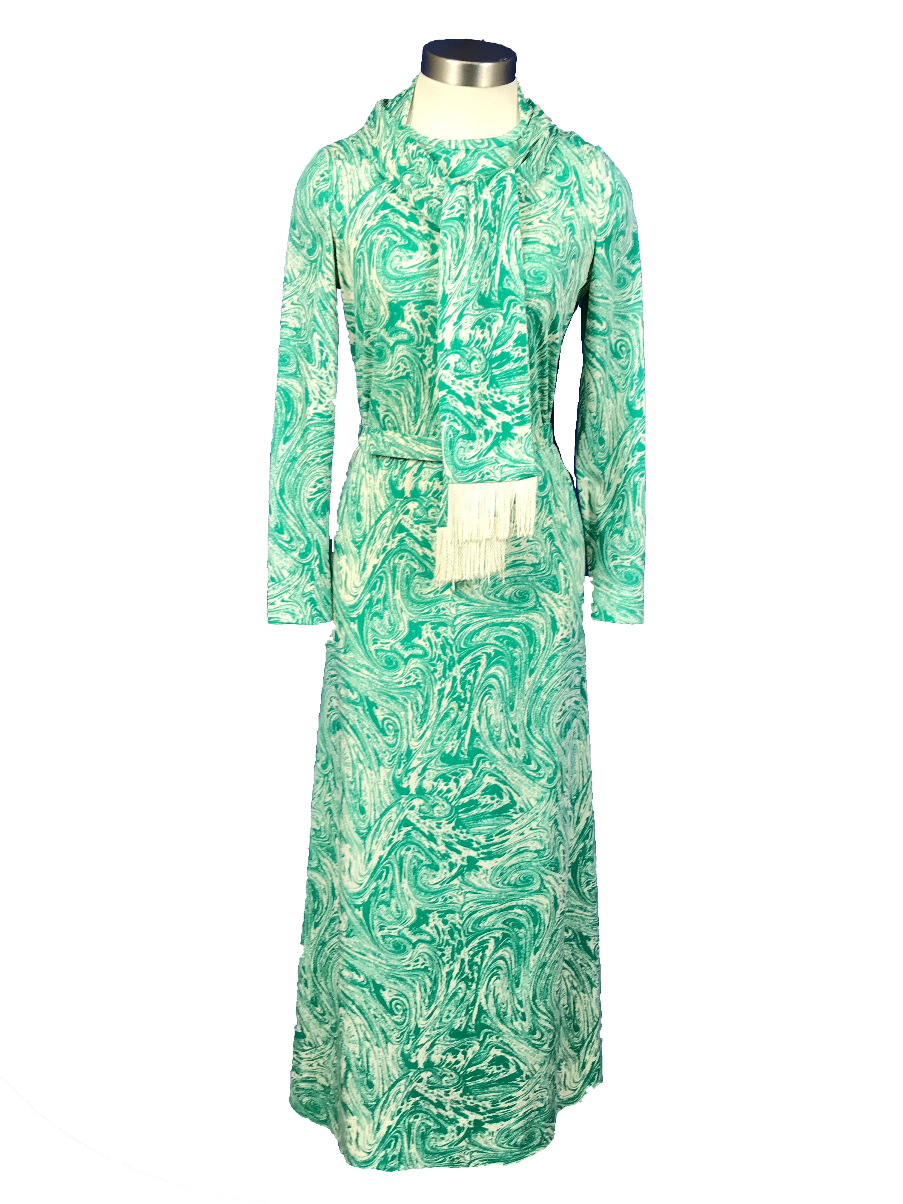 Vintage Tanner Floor Length Green Patterned Dress Women's Size 12