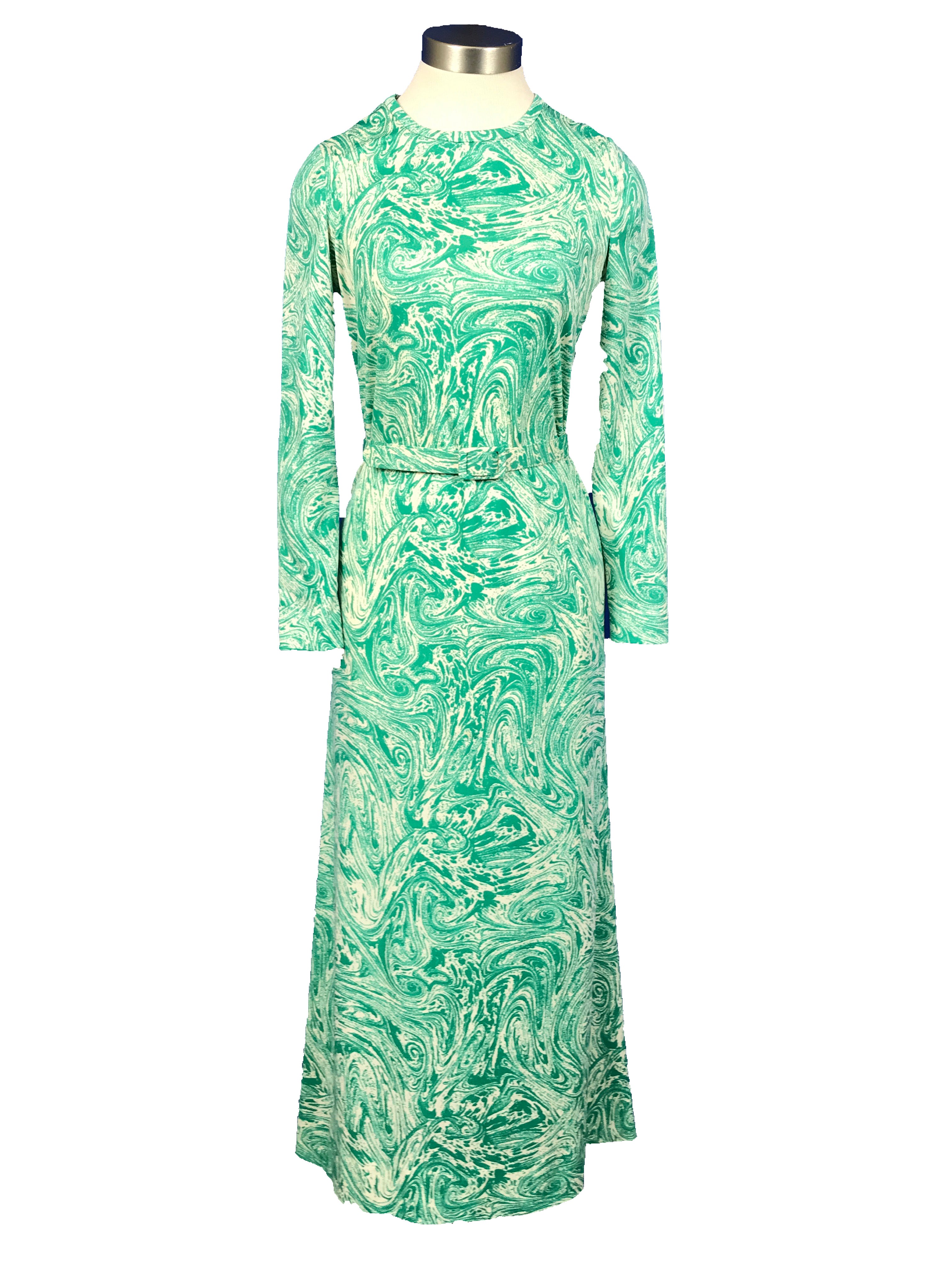 Vintage Tanner Floor Length Green Patterned Dress Women's Size 12