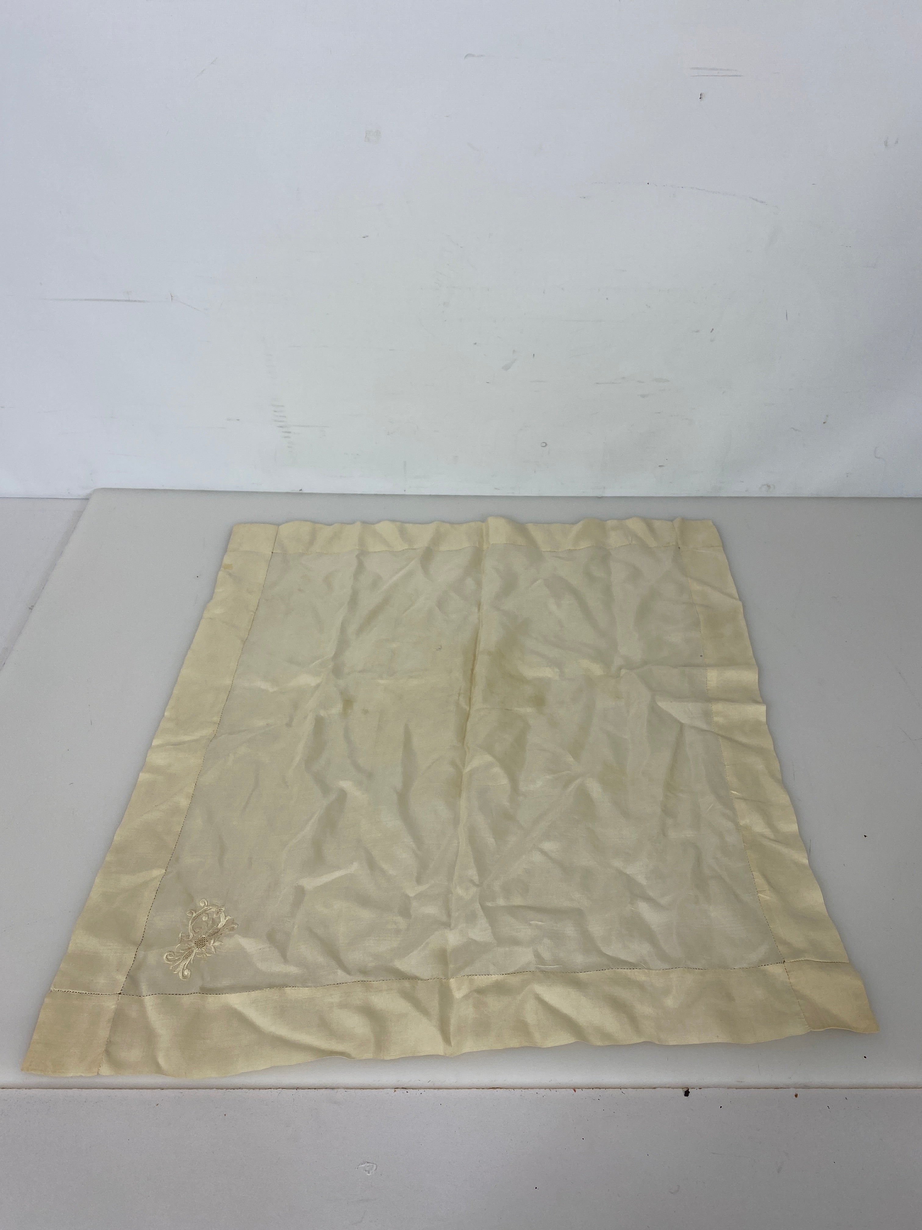 Vintage 1900s Tan Silk Handkerchief with Small Embroidered Detail