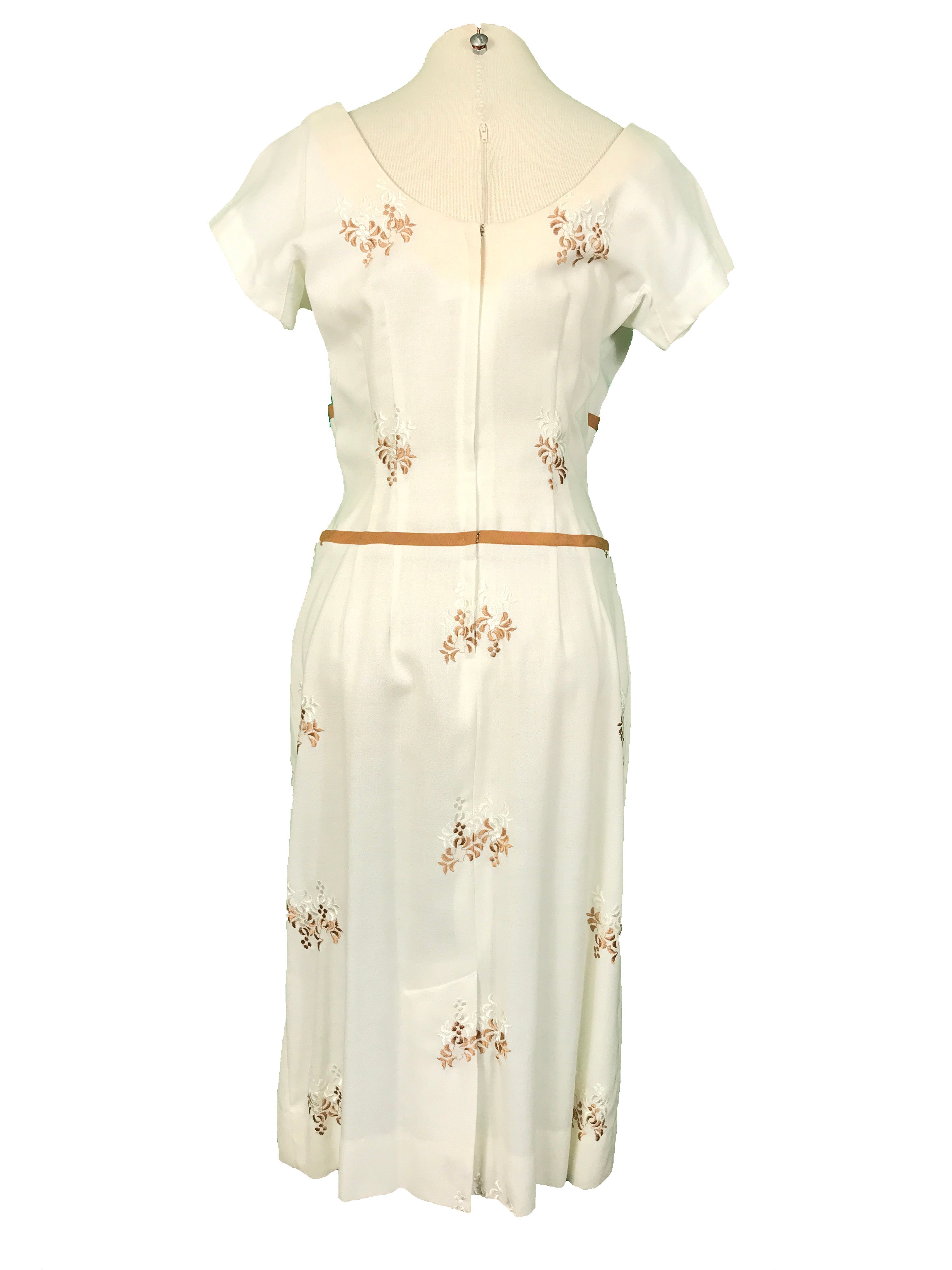Vintage Herman Marcus Dallas Women's White Calf-Length Embroidered Gown
