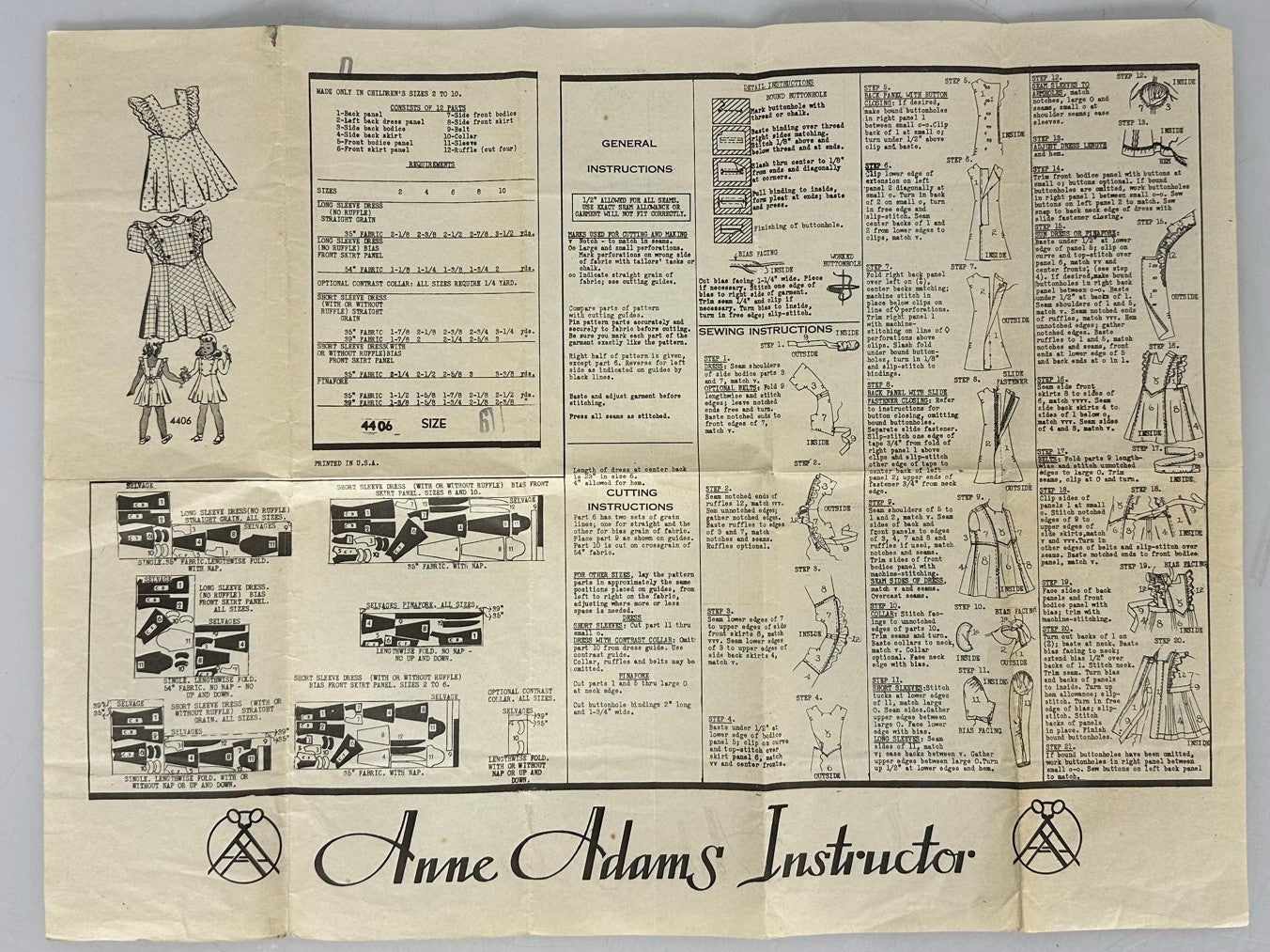 Vintage Anne Adams 4406 Sewing Patterns Kit