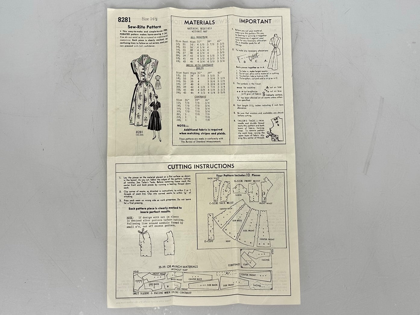 Vintage Sew-Rite 8281 Sewing Patterns Kit